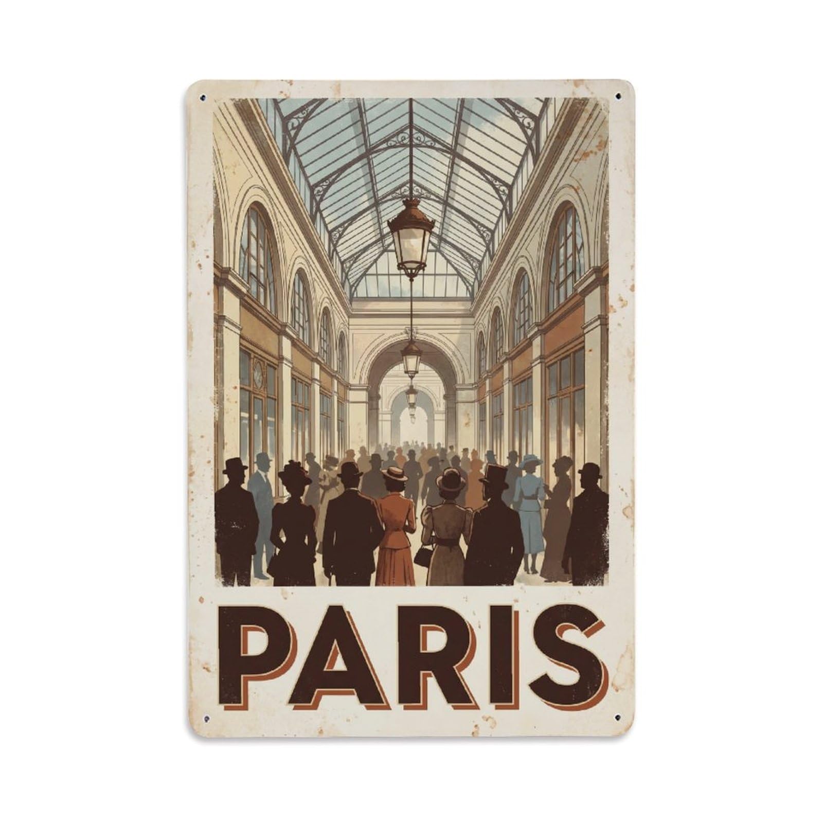 Vintage Travel Paris Passage Du Caire Arcade Rusted France Metal Tin Sign Plaque Wall Decor for Cafe, Club Bar, Office, Home Garden Metal Poster 8x12Inch