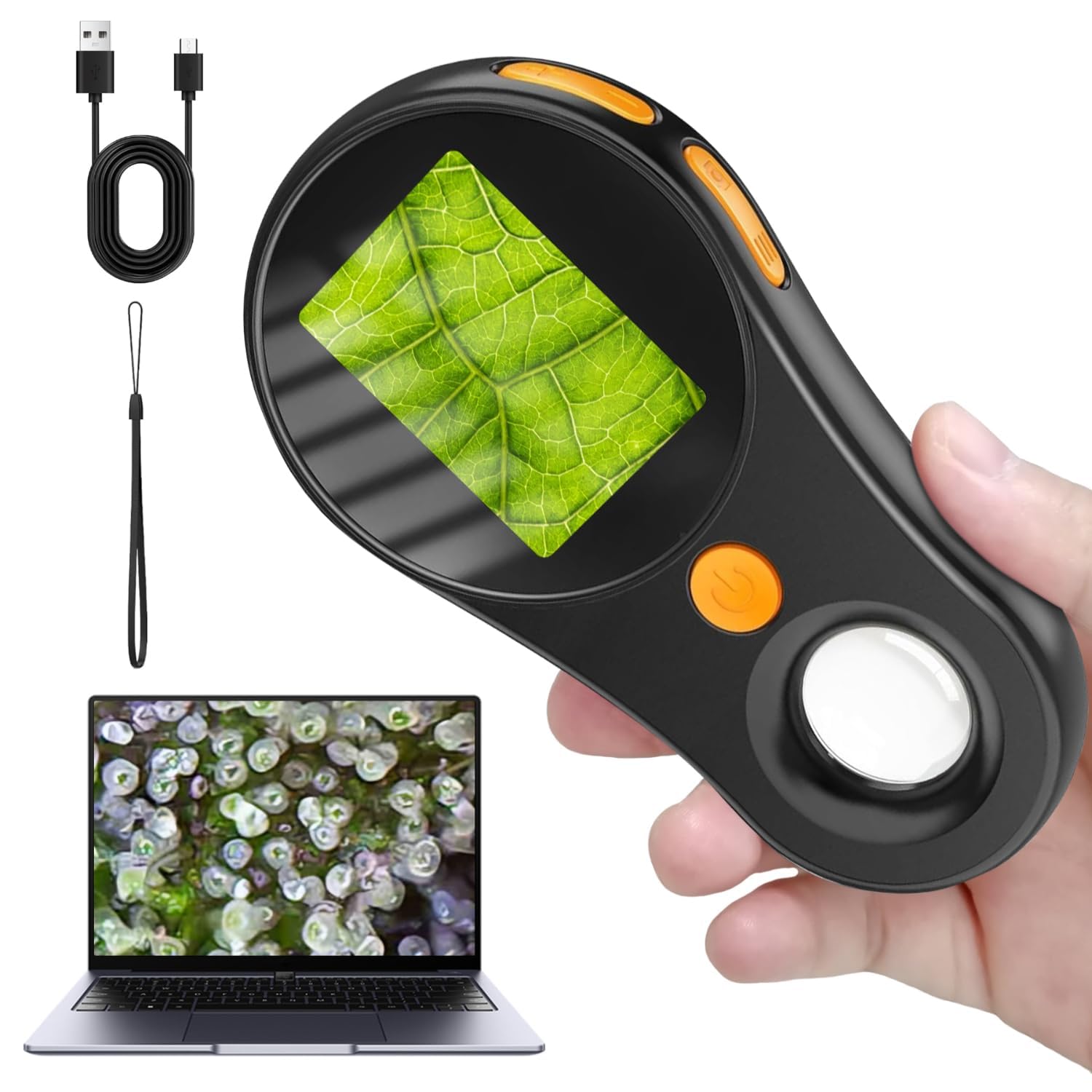 CBEX Macro Digital Microscope,500X Magnification Portable Handheld Magnifying Glass,Suitable, Easy to See Leaves, Insects, etc Fixed Focus, Color Screen, 2MP, 8 LED, Pocket Microscope.