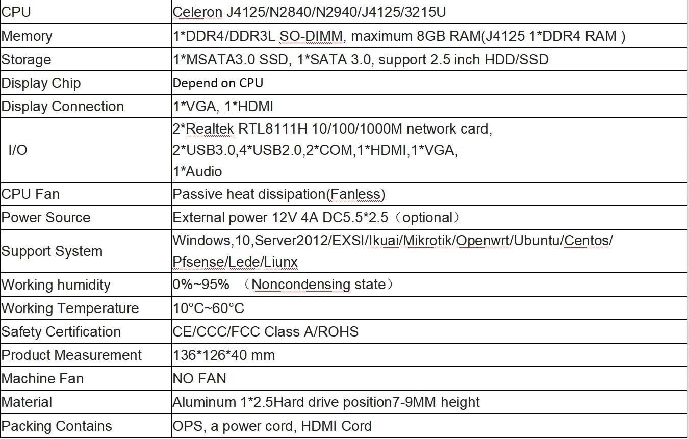 Firewall, Celeron N2840 2x RJ45 (1000M), USB 3.0, HDMI, VGA, kein RAM ohne mSATA SSD (8 GB RAM 256 GB SSD)