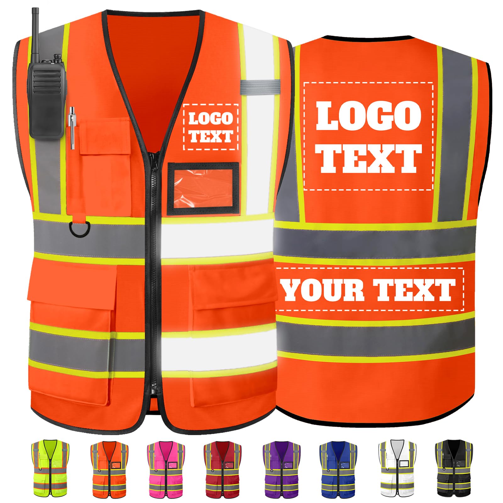 Custom Safety Vest High Visibility Reflective Personalised Vis Vests with Logo Pockets Men Women Customise Work Construction