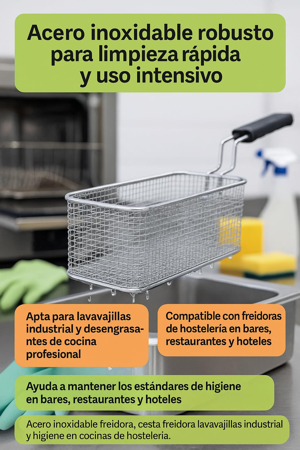CubetasGastronorm ® Cesta Freidora 160x290x120mm Acero Inoxidable Universal compatible con Bezzera Carimali Colged Eurast Giorik Elettrobar Ims Mbm Promac Rancilio Rosinox Silko Uso Profesional