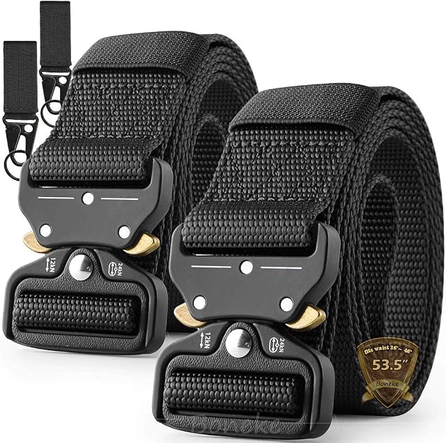 Men Tactical Belt, Large Size Military Heavy Duty Belt Nylon Belt with Quick Release Metal Buckle, for Working Outdoor, belt length: 53.5 "(136 cm)