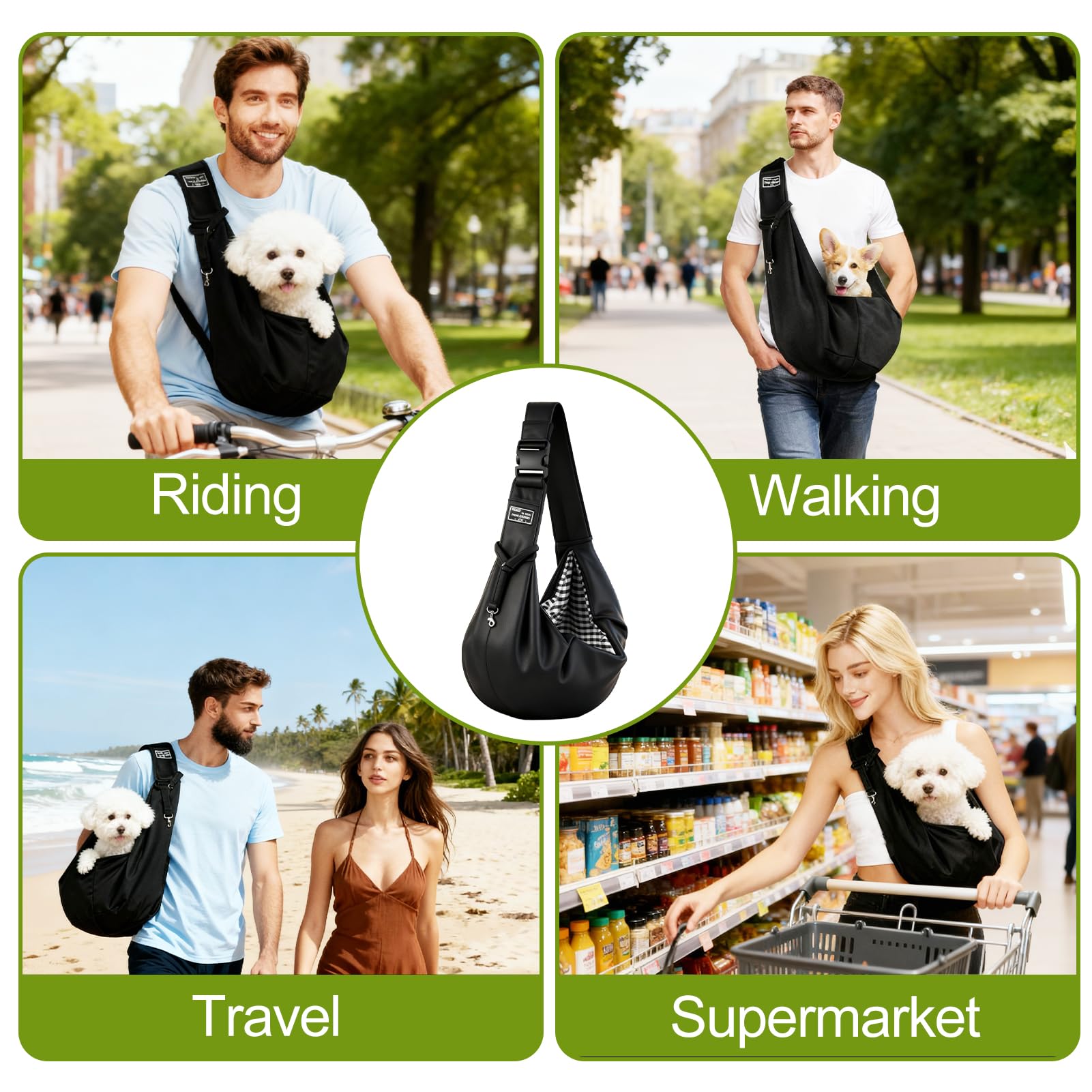 Borsa da Viaggio per Cani, Regolabile Borsa da Trasporto per Cani Piccoli, Cross-Body Pet Sling Carrier con Gancio per Cane Gatto Fino a 7.5 KG, per Viaggio, Ciclismo, Passeggiata, Nero