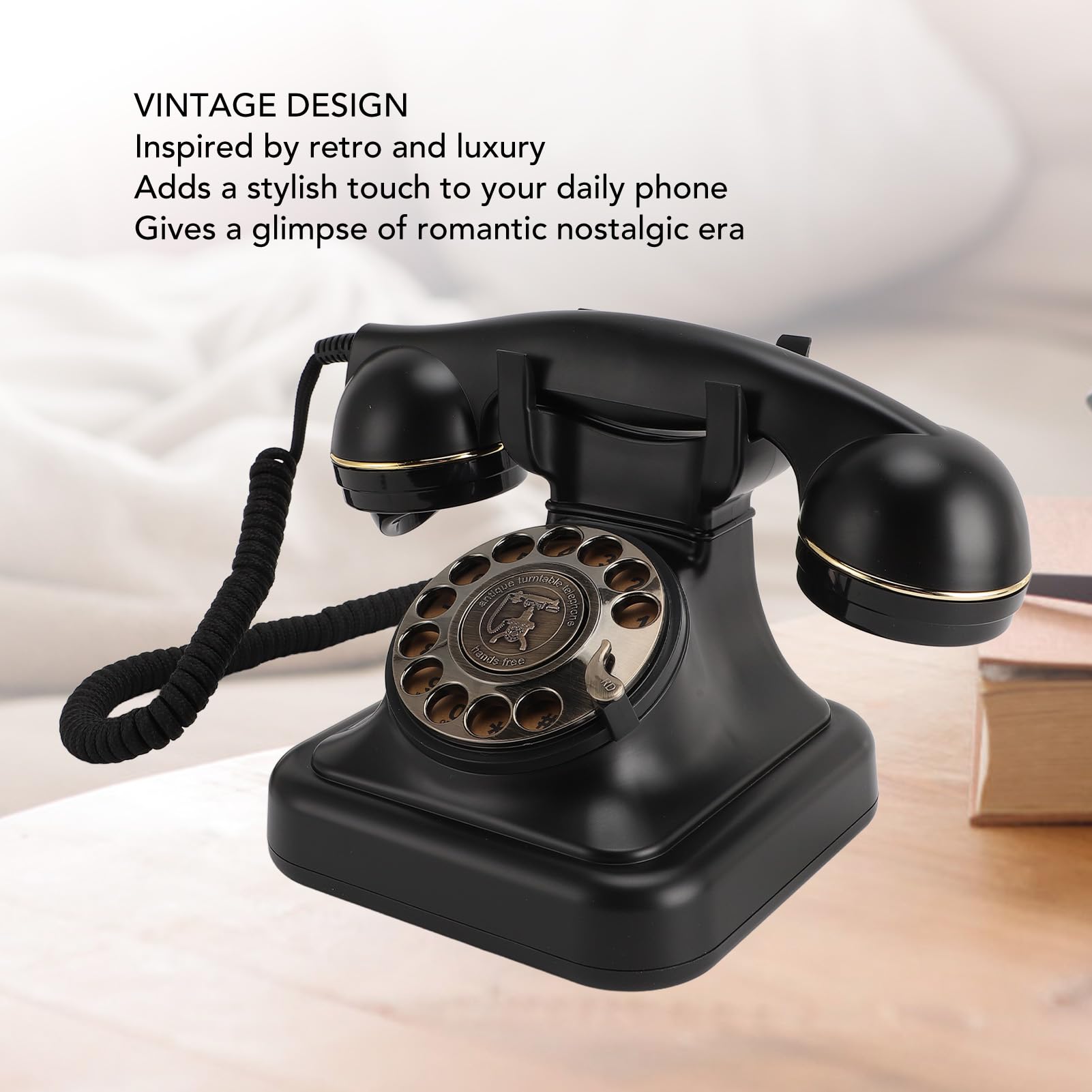 ASHATA Klasyczny Telefon Stacjonarny z obrotową tarczą. Elegancki Design dla Entuzjastów vintage. ABS