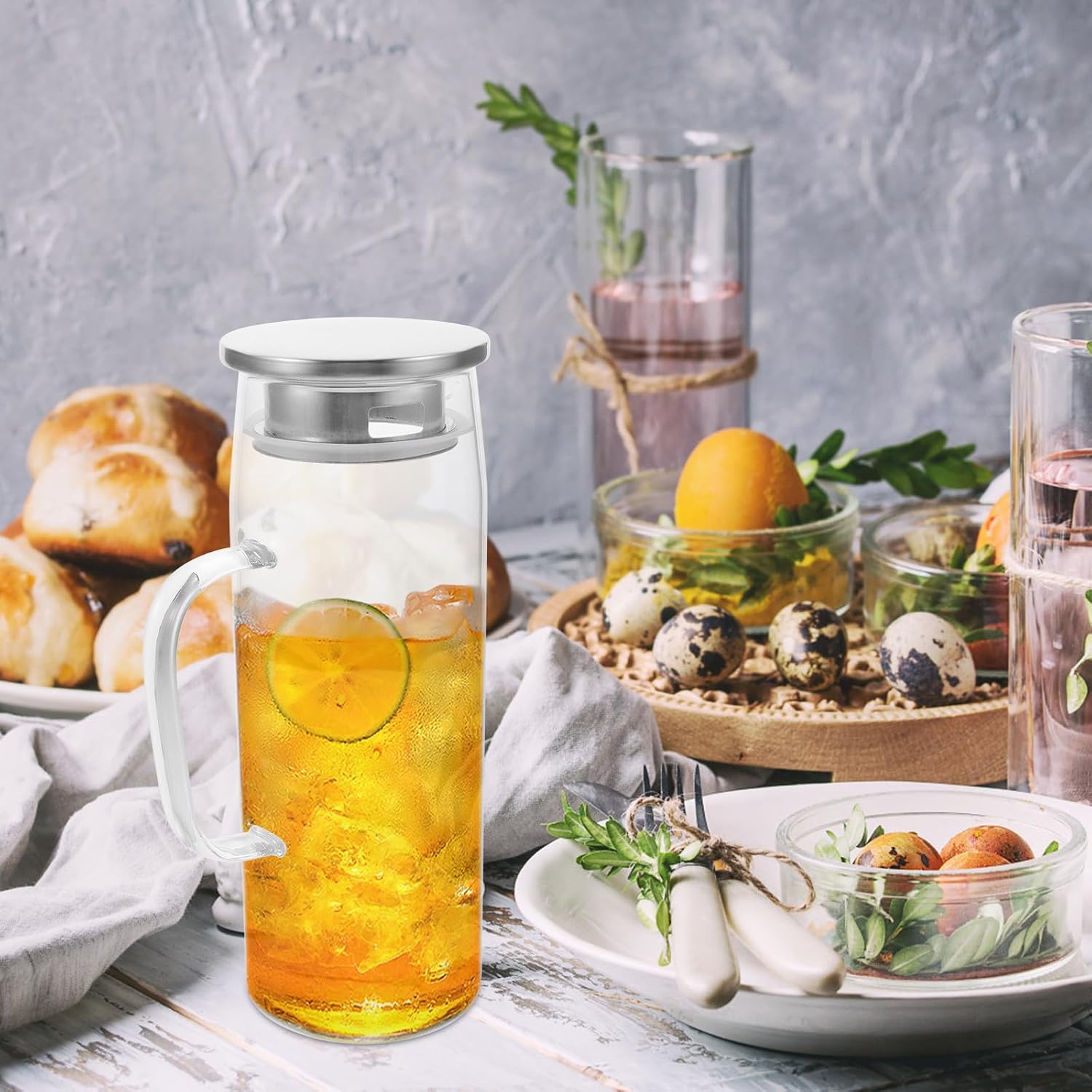 Glass Water Pitcher 1.2l Stainless Steel Filter Tea Leaves