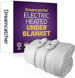 Superking Electric Blanket 203 x 182 cm, Soft Polyester Electric Blanket Fitted Underblanket Mattress Cover, 3x Heat Settings, 2x Controllers and Machine Washable Heated Blanket