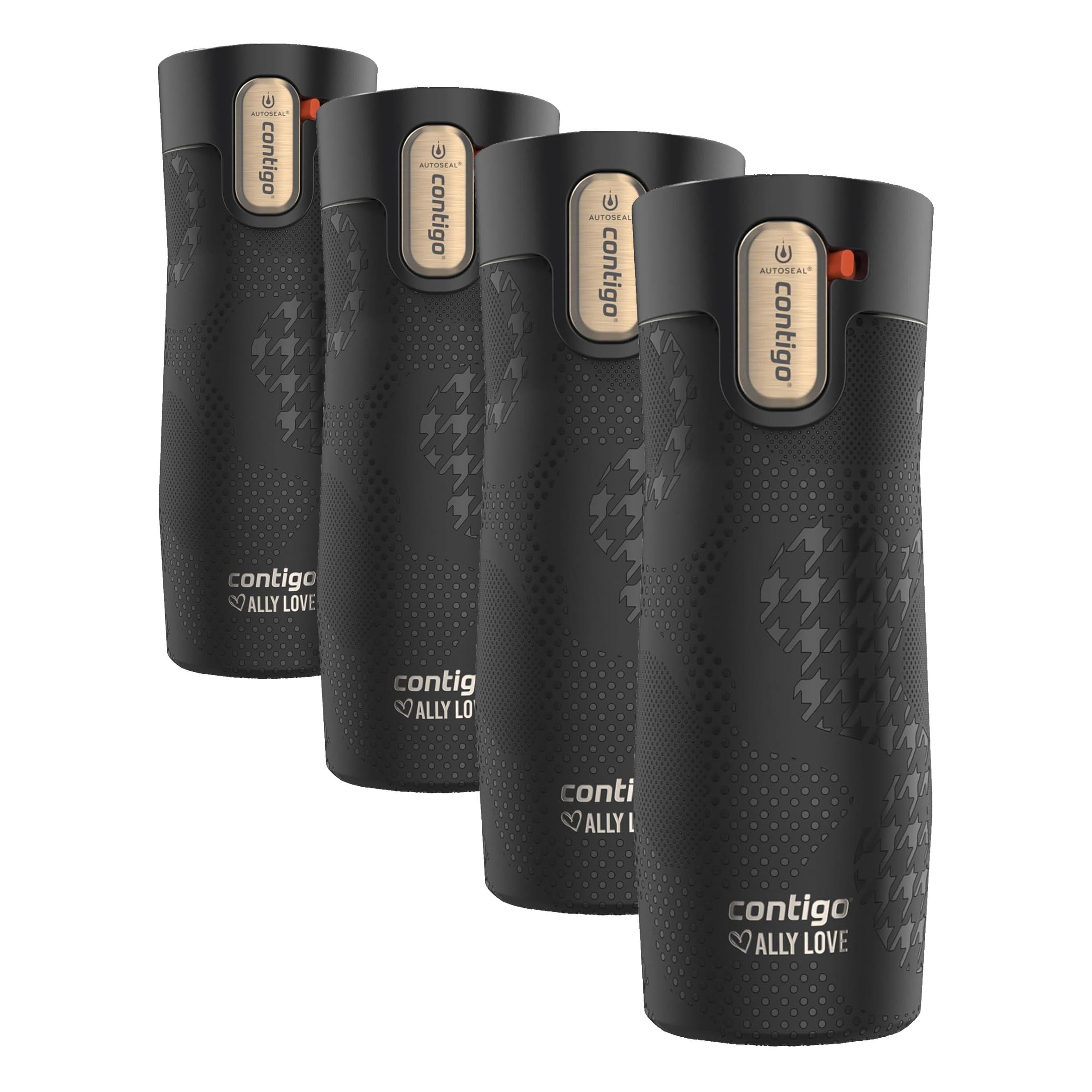 Contigo x Ally Love Stainless Steel Vacuum-Insulated Travel Mug with Autoseal and Easy Clean Lid,Spill-proof,Keeps Drinks cold 24 hrs &amp; hot for 11 hrs,BPA Free,16oz.,West Loop 3.0,Licorice,(Pack of 4)