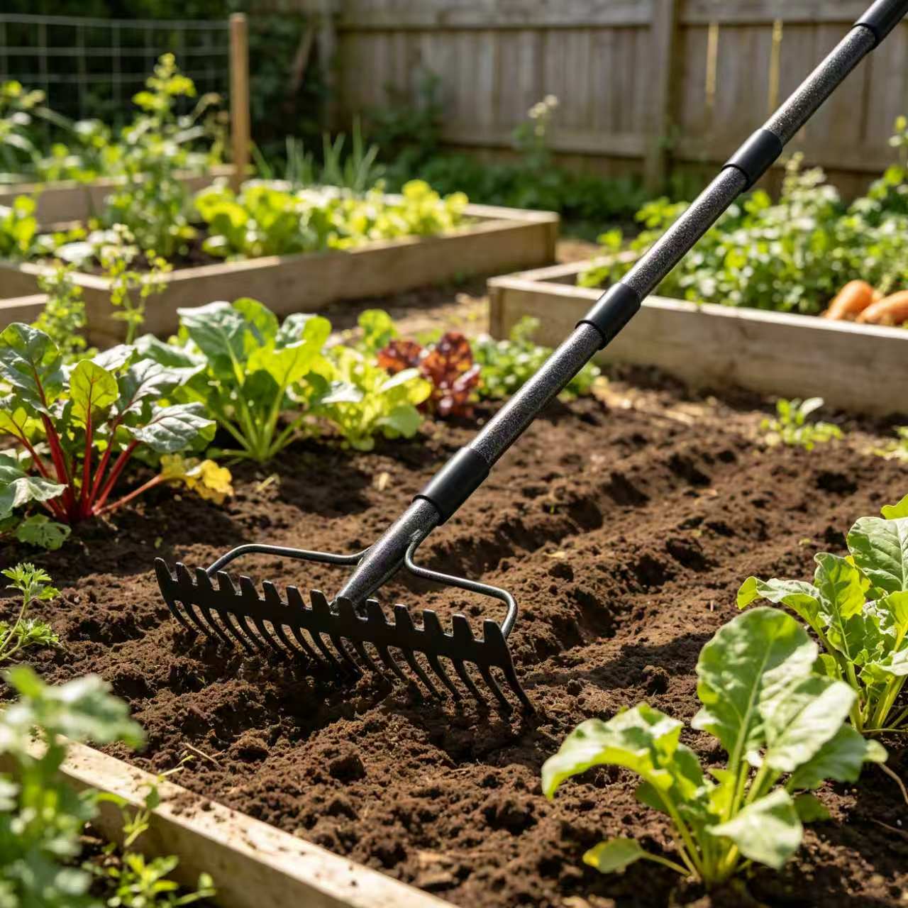 Rastrillo de jardín metálico resistente con mango largo 63 pulg miniatura 7