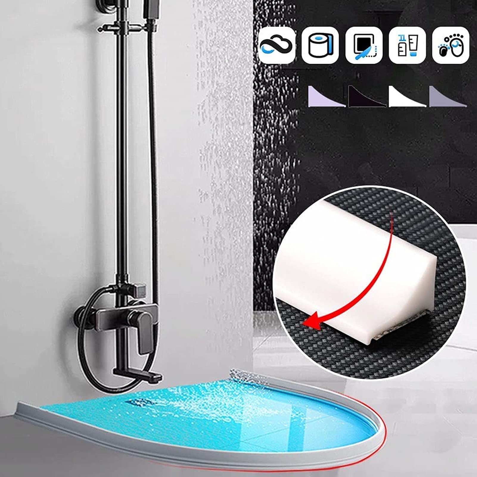Umbral De Ducha Plegable Presa De Agua,Tira De Retención De Impermeable Autoadhesiva,Puerta De Baño Flexible Lavadora Umbral De Ducha Ducha De Agua Presa Barrera,Transparente,3m/118in