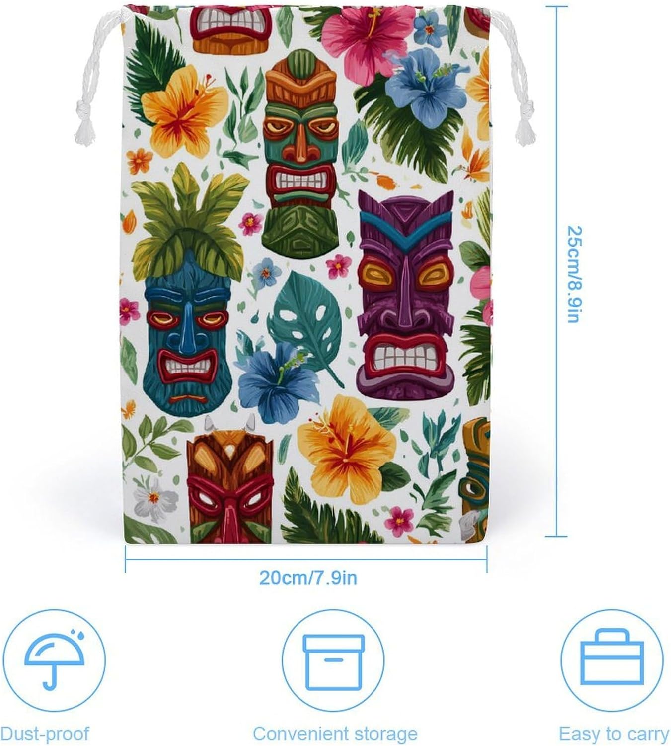 Cute Colorful Tiki-Pattern Drawstring Storage Bag Gift Pouches 8 * 9 image 2