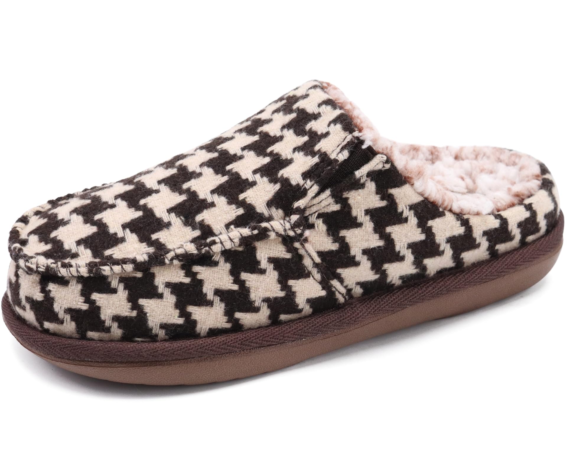 ONCAI Pantofole Donna Peluche Tessuto di Lana Houndstooth Misto Cotone Morbido Memory Foam Comode Plaid Pelliccia sintetica Ciabatte da casa Interno Esterno Tappetino Yoga Suola di Gomma Taglie 35-42