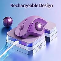 Vista 5 de seenda Ratón de Trackball inalámbrico, mouse Bluetooth Rollerball con control de pulgar ergonómico, recargable, conexión de 3 dispositivos Púrpura