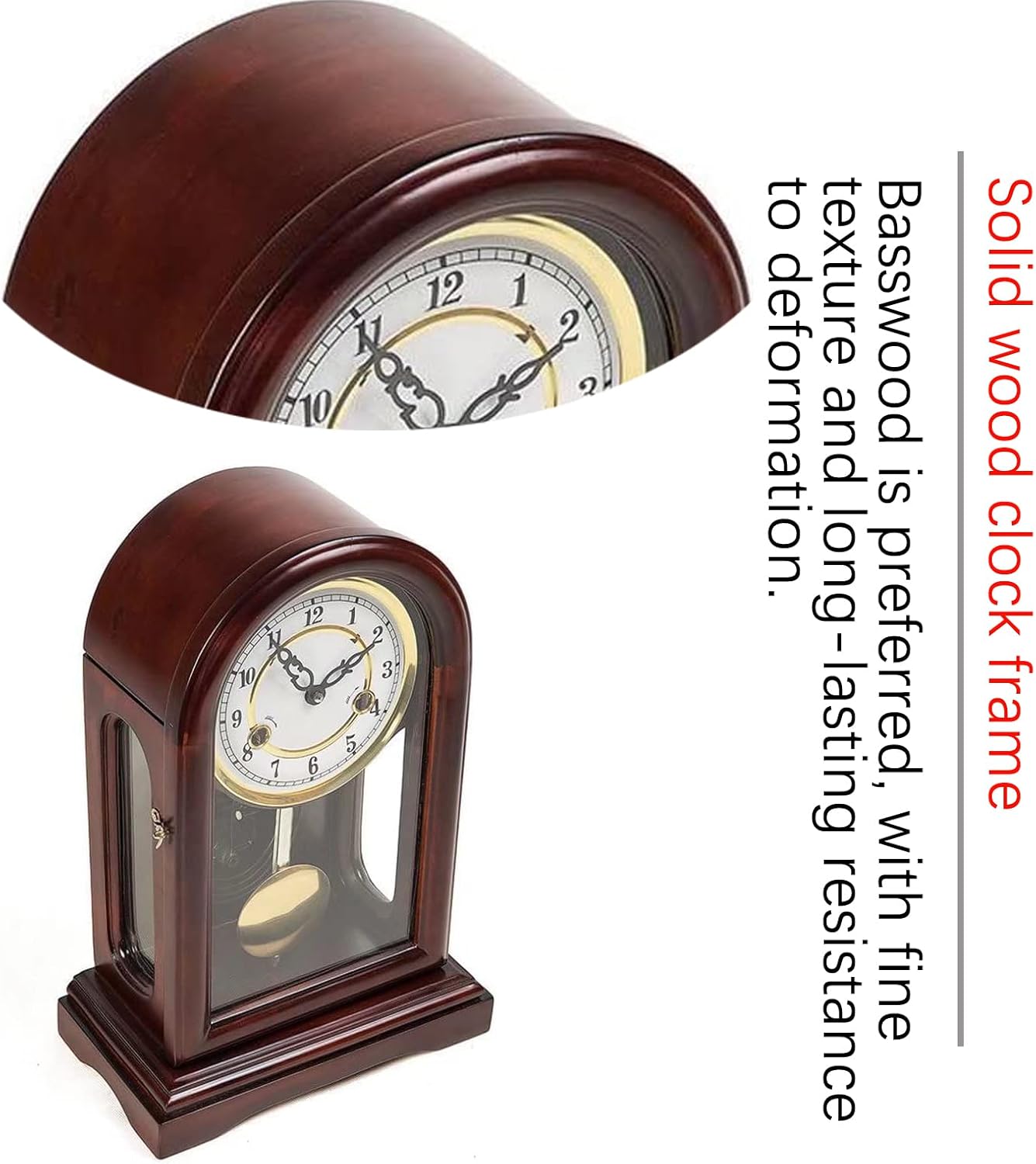 Wooden Musical Mantel Clock,Walnut Finish,Clock, Table top, Cherry Home Decor.