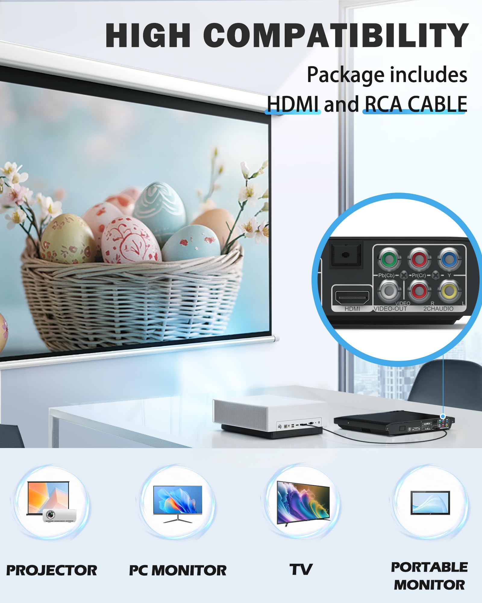 Reproductores de DVD para TV con HDMI, Reproductores de DVD de Todas Las regiones Libres con Sistema NTSC/PAL, Reproductor de CD para Sistema estéreo doméstico, Cables HDMI/RCA incluidos