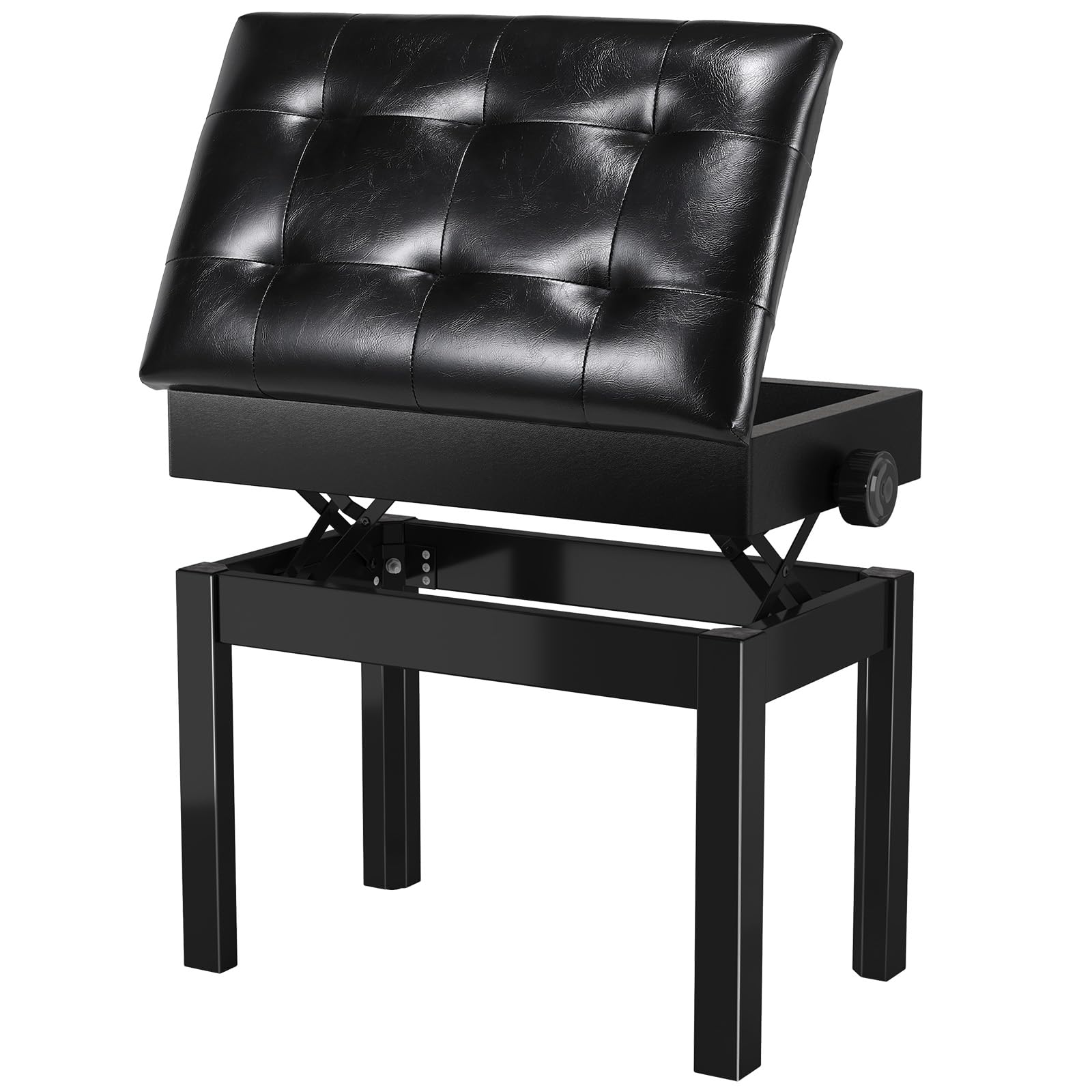 MAMIZO Sgabello Pianoforte Regolabile in Altezza 48-58 CM, Panca Pianoforte | Sgabello Pianoforte con Spazio di Archiviazione, 4PCS Gambe in Legno Massello Sgabello Tastiera, Max 150KG, Nero