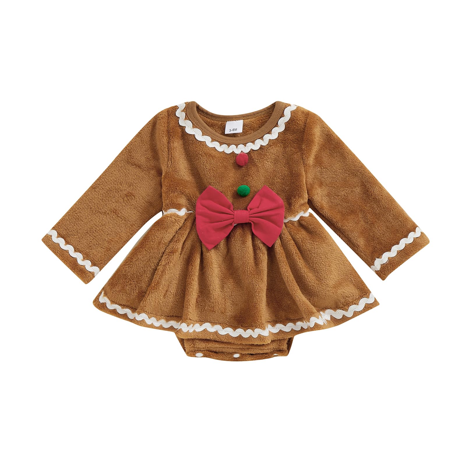 Newborn Baby Girl Christmas Romper Dress Gingerbread Man Velvet Dresses Xmas Outfit Fall Winter Clothes (Brown, 6-12 Months)