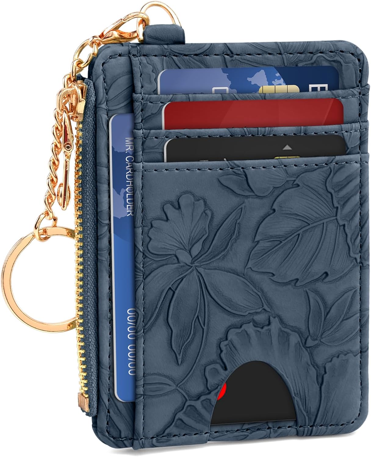 Thin Womens Credit Card Holder Wallet，Small RFID Slim Wallet，Deep blue