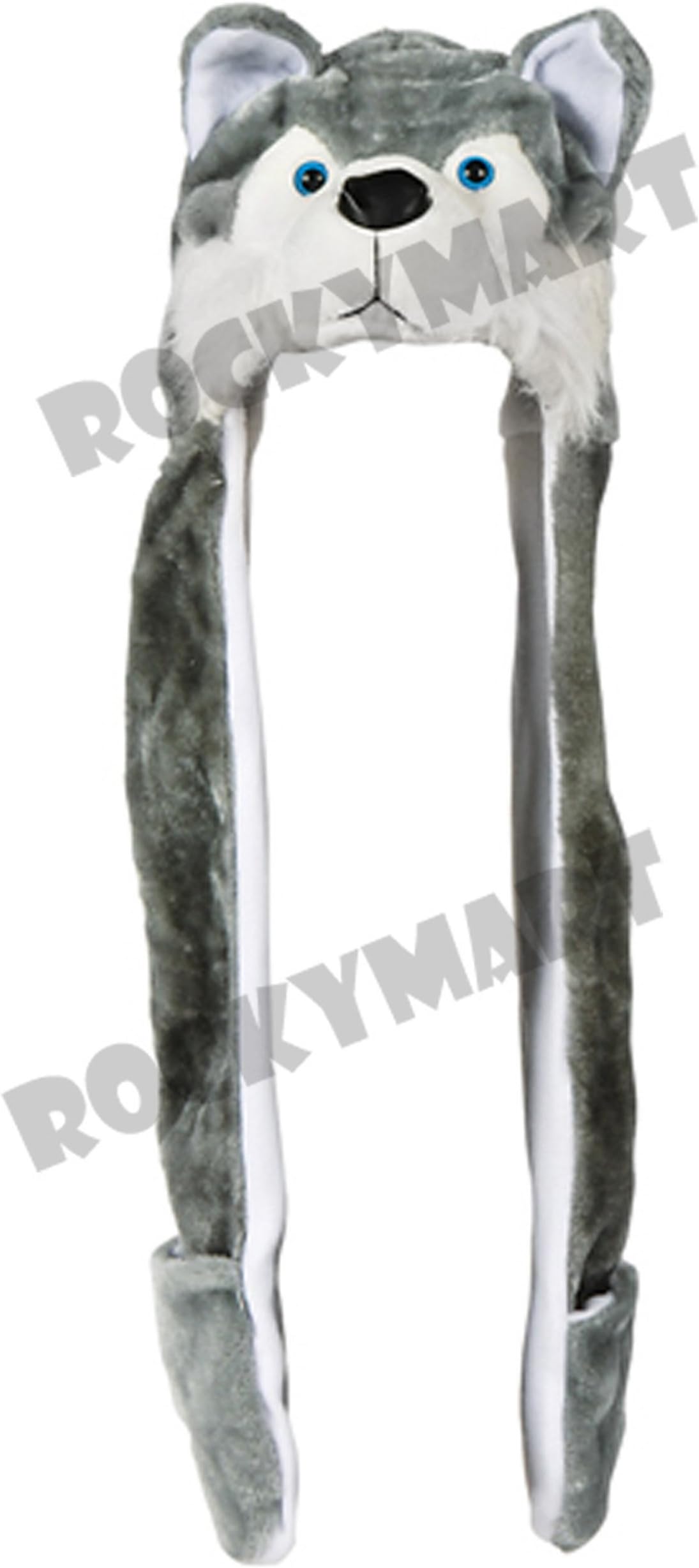 Plush Wolf Animal Hat with Long Paws Gray