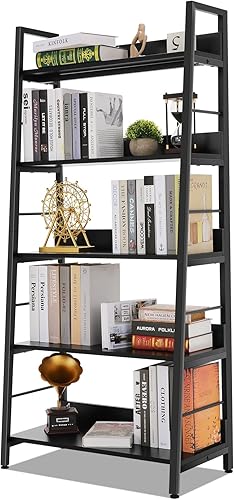 Estantería de 5 niveles, estanterías industriales y estanterías, estante de escalera negra, estante de almacenamiento vintage con marco de metal,