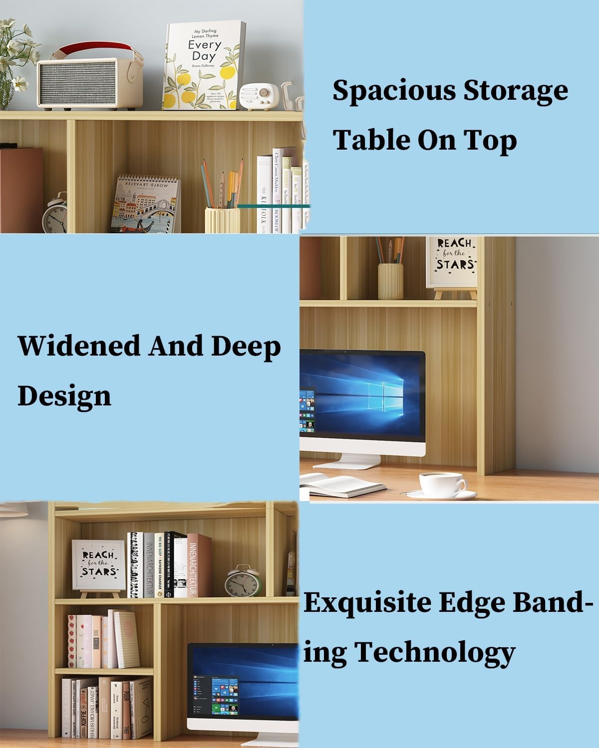 Desk Hutch, Multi-Layer Student Computer Rack, Dormitory Bookcase, Storage, Suitable for and Bedroom