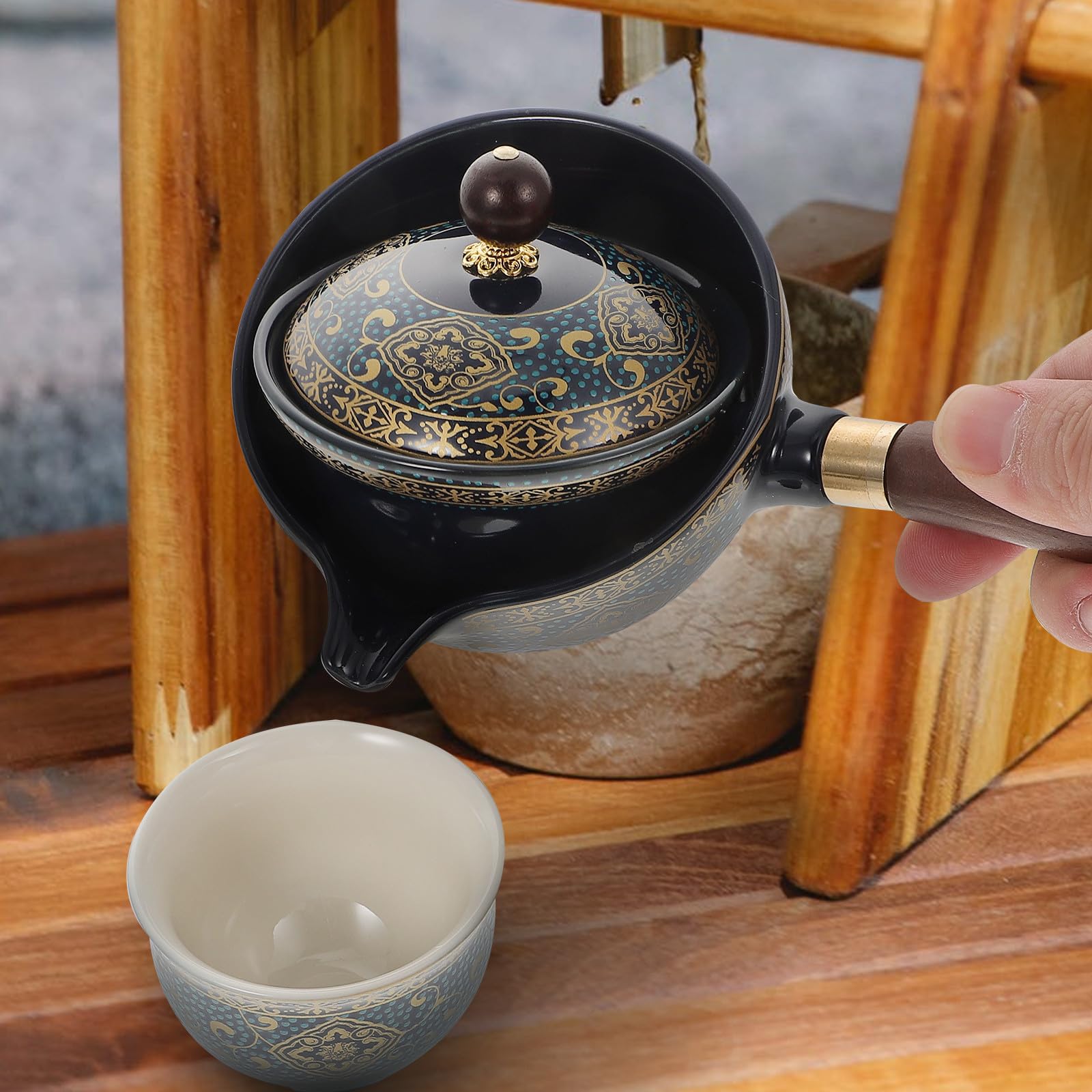 Keramik Teekanne mit Seitlichem Griff Drehbar Haushalts filterkessel Japanischer Stil Tee Service mit Elegante Chinesische Teekanne Porzellan Teebereiter