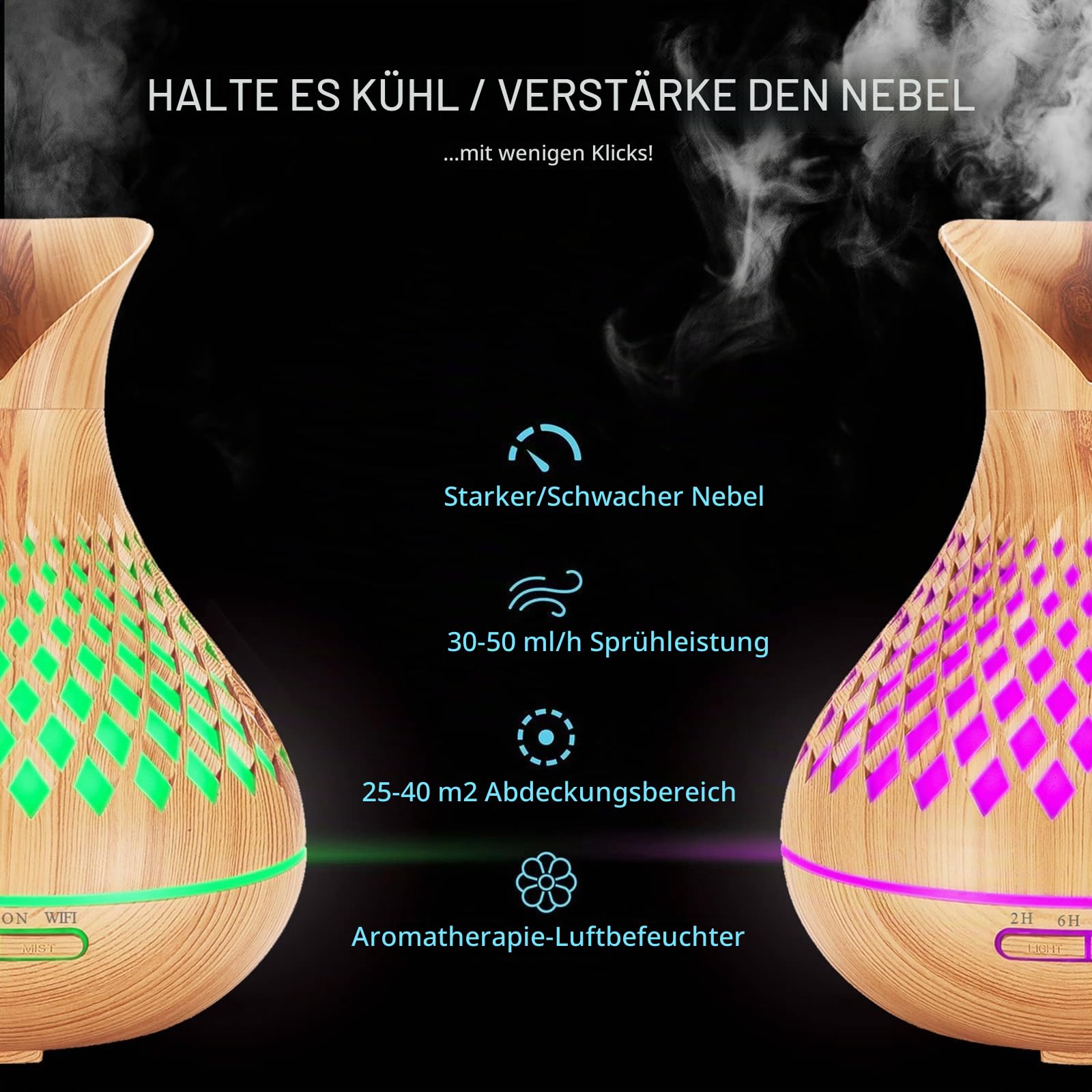 Smart Alexa Aroma Diffuser für Ätherische Öle, 500ml WiFi Duftöl Diffuser Luftbefeuchter, Kompatibel Alexa/Google Home und App Kontrolle, 7 Farb-LED, Zeitpläne Erstellen und Timer, Auto-Off