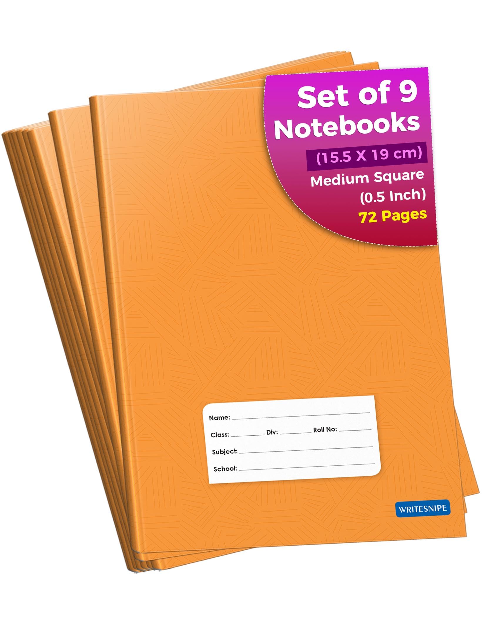 Rural Treasures Woodsnipe Medium Square Maths Notebooks for Kids and Students - 72 Pages - 15.5 cms x 19 cms Pack of 9