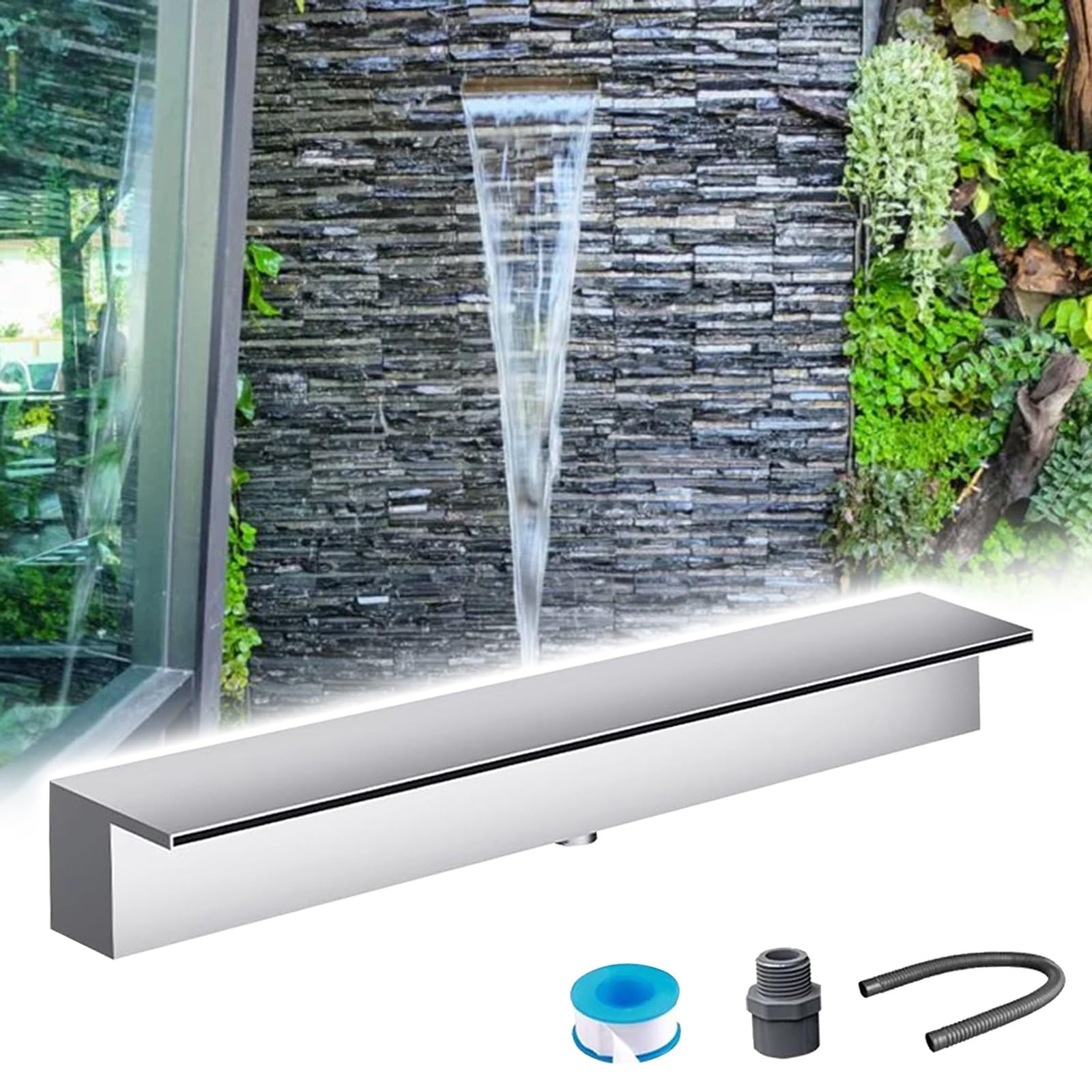 Spillway Weir - Fontana in acciaio inox per interni ed esterni, per spazi commerciali, soluzione a cascata per giardini e fontane