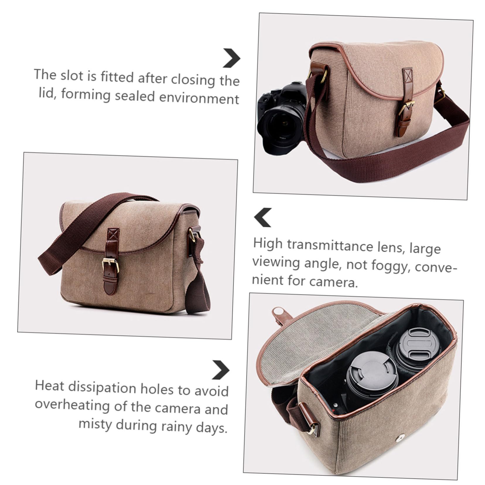 Borsa Fotografica Tracolla Khaki in Canvas Apertura Flip-open | Partizione Imbottita Rimovibile, Cinghia Regolabile, Accesso Rapido per Fotografi in Viaggio