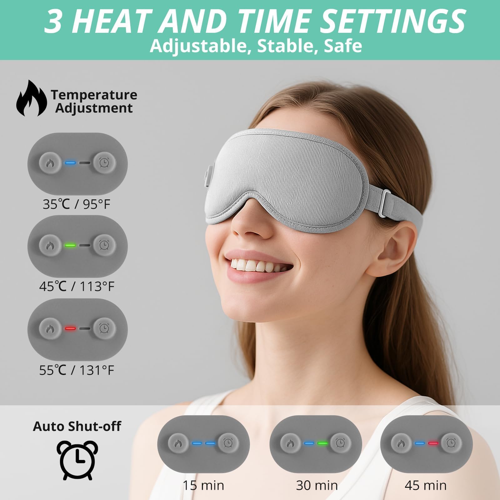 VINTEAM Maschera Occhi Riscaldante Wireless, 3 Livelli Temp/Tempo Regolabili, Design 3D Senza Pressione, 1200mAh 99g Leggera, per Rilassamento Occhi/Fatica Oculare a Casa/Ufficio/Viaggio