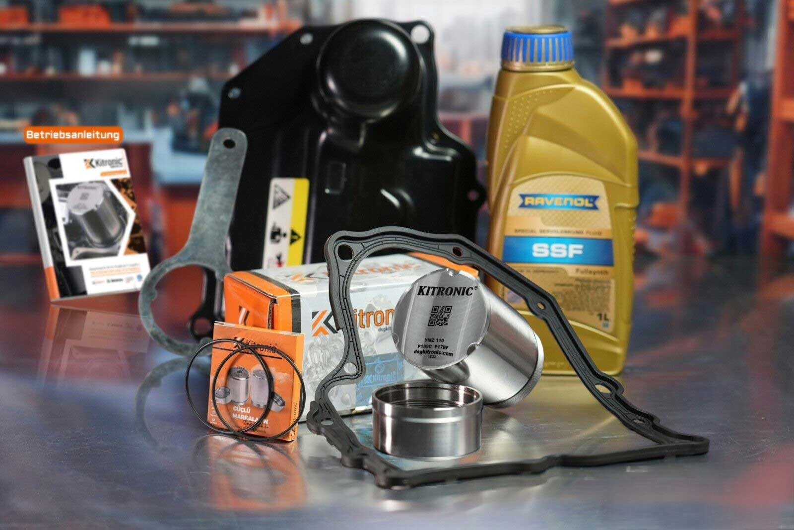 DQ200 Kit di riparazione accumulatore di pressione per DSG, 7 velocità a secco 0AM compatibile con VW | Con chiave di montaggio, guarnizione, coppa dell'olio e 1L di olio Ravenol Mechatronics