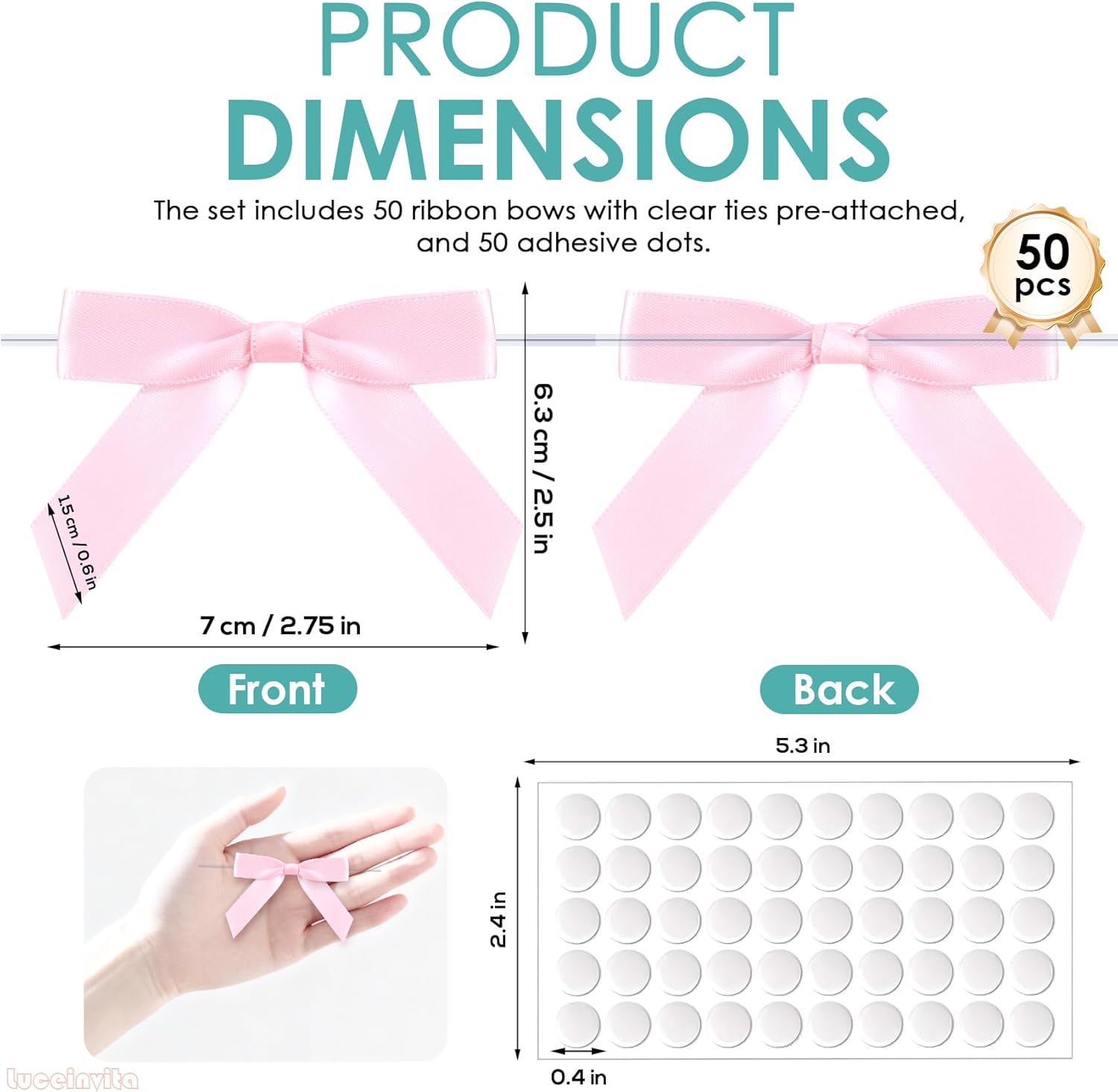 50 Pcs Small Bows 2.5" Satin Ribbon Twist Tie Bows for Treat Bags Gift Wrapping Birthday Party Favors Wedding Decorations (Baby Pink) - Image 2