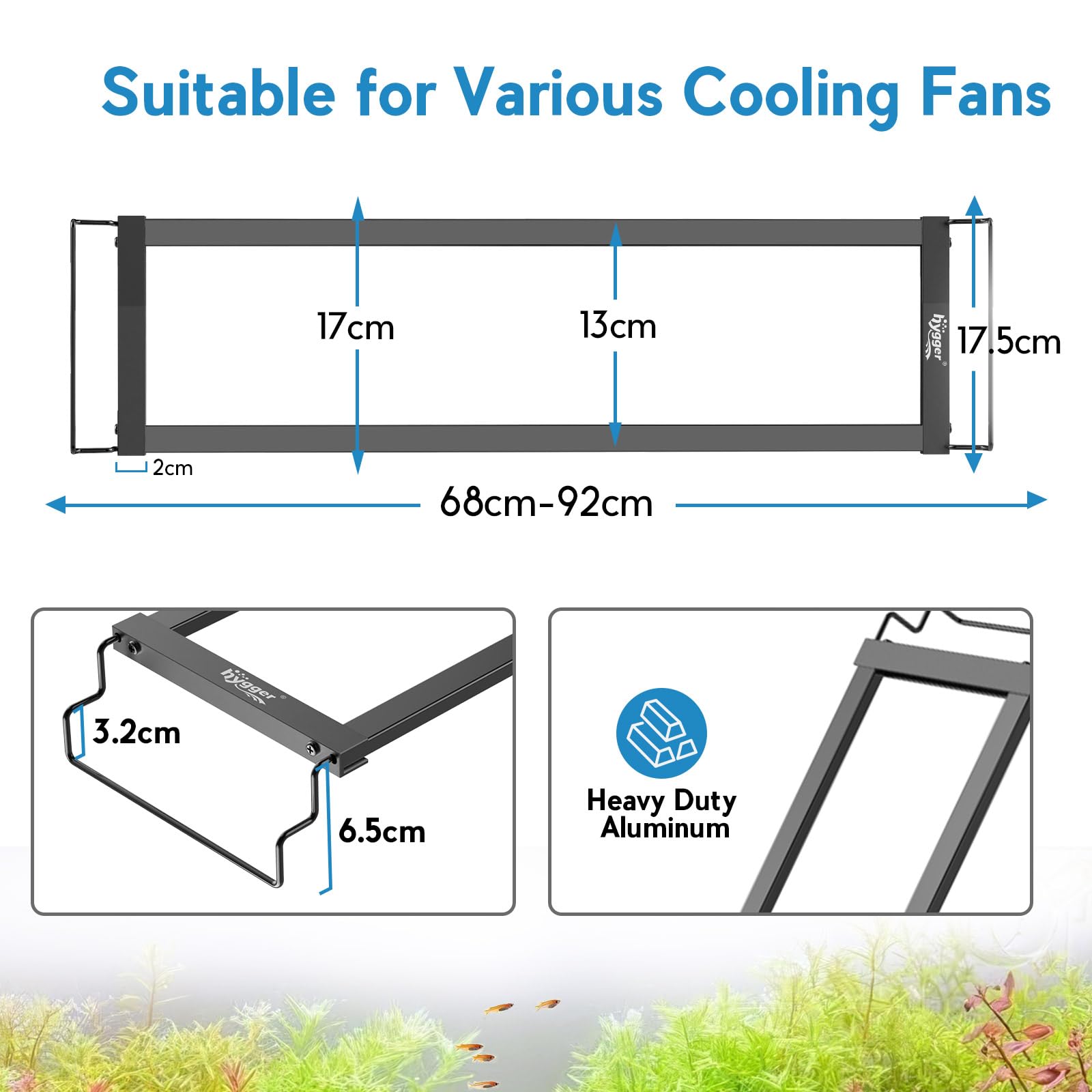 hygger Aquarium Lüfter Bracket, Einstellbarer Fish Tank Kühler Bracket, Aquarium Chillers Fan Holder für Freshwater Saltwater Tanks mit Unterschiedlicher Glasdicke