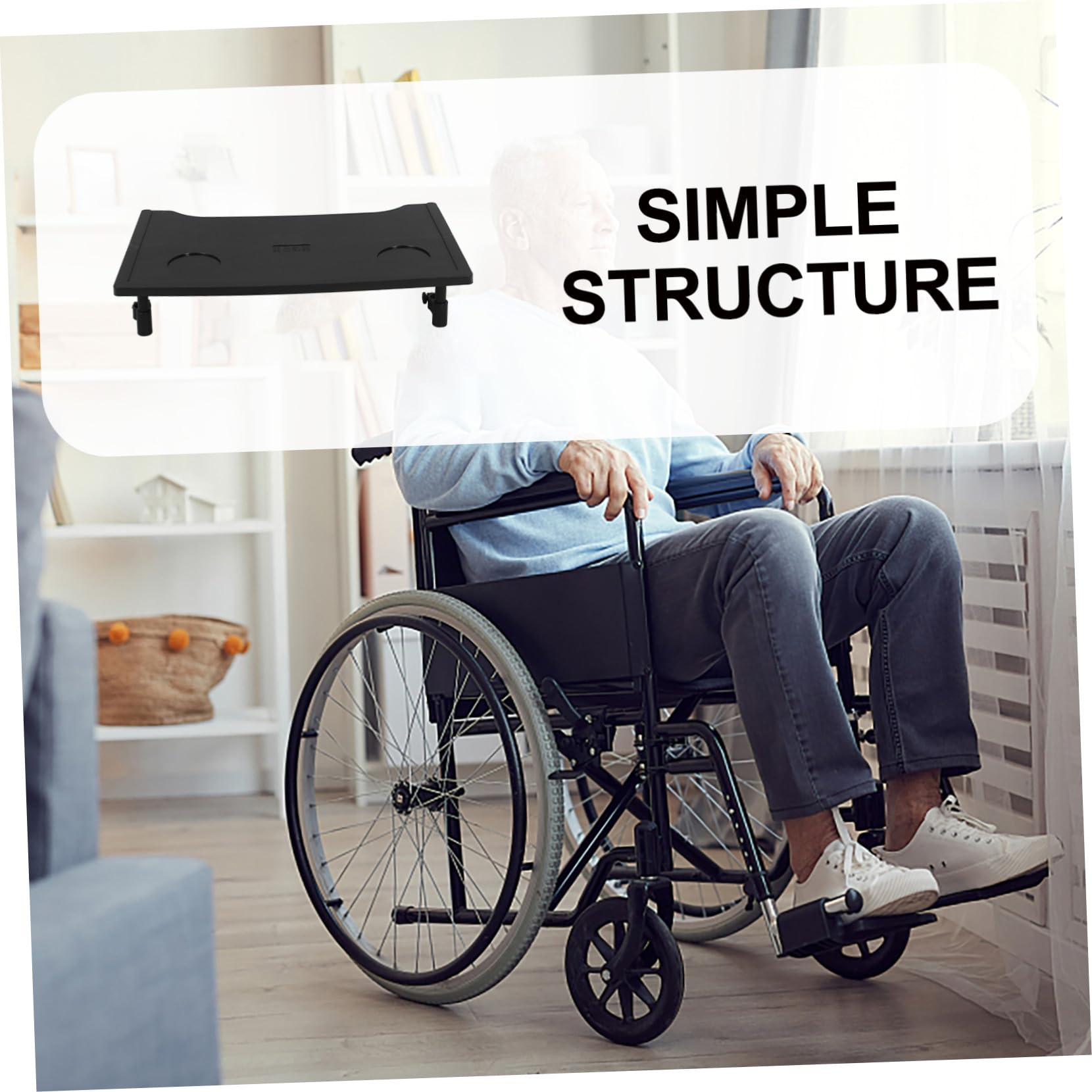 VALICLUD Mesa Portátil Negra para Silla de Ruedas y Scooter de Movilidad con Bandeja Extraíble de Abs, Gran Capacidad de Almacenamiento y Diseño Ligero para Uso en Interiores y Comedor