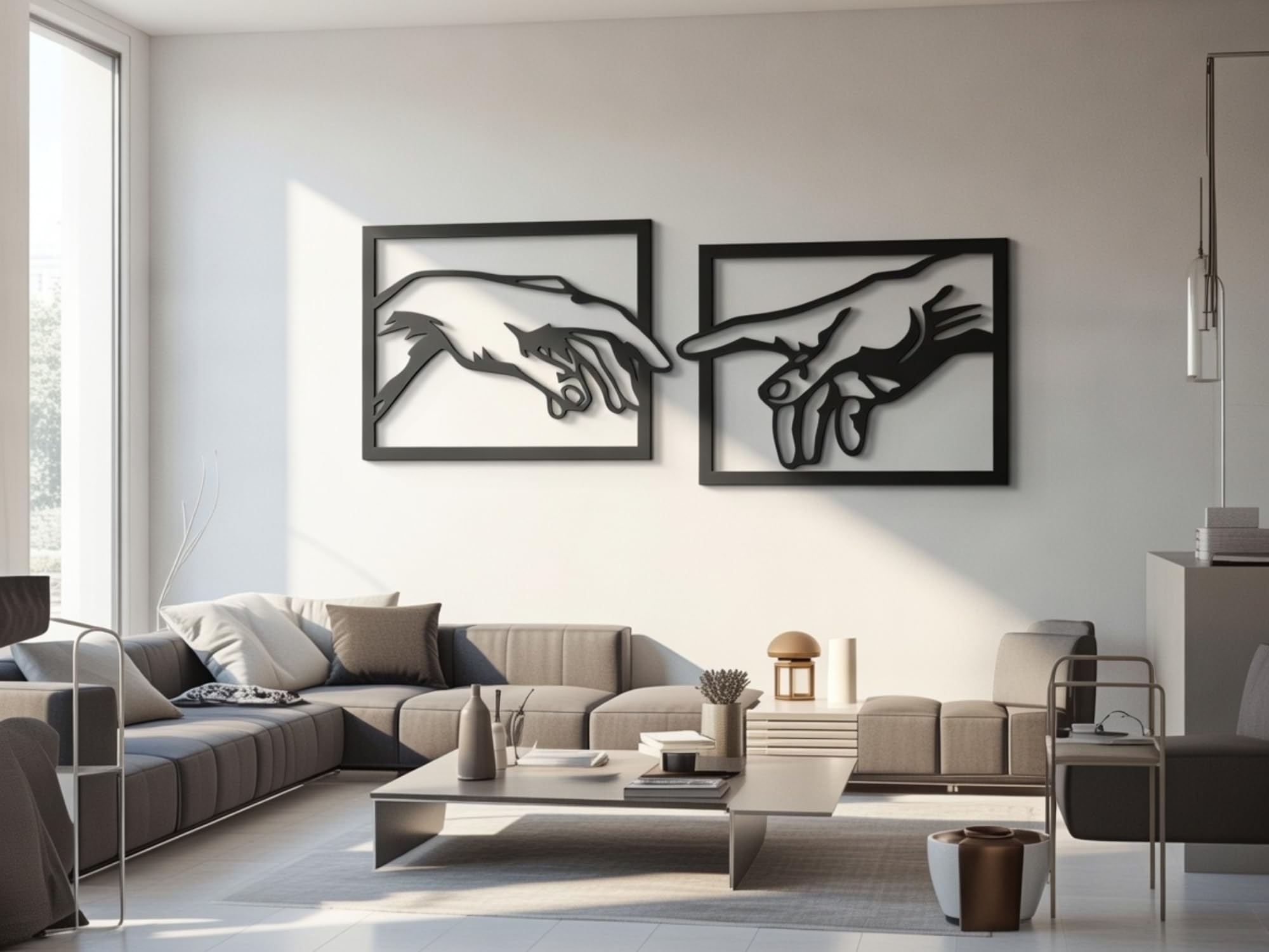 VAILLA Quadro Moderno Soggiorno Decorazione 3D Murali in Legno Quadretti da Parete in Nero Decorazioni Moderni Muro per Salotto Camera da Letto Corridoio - La Creazione di Adamo di Michelangelo
