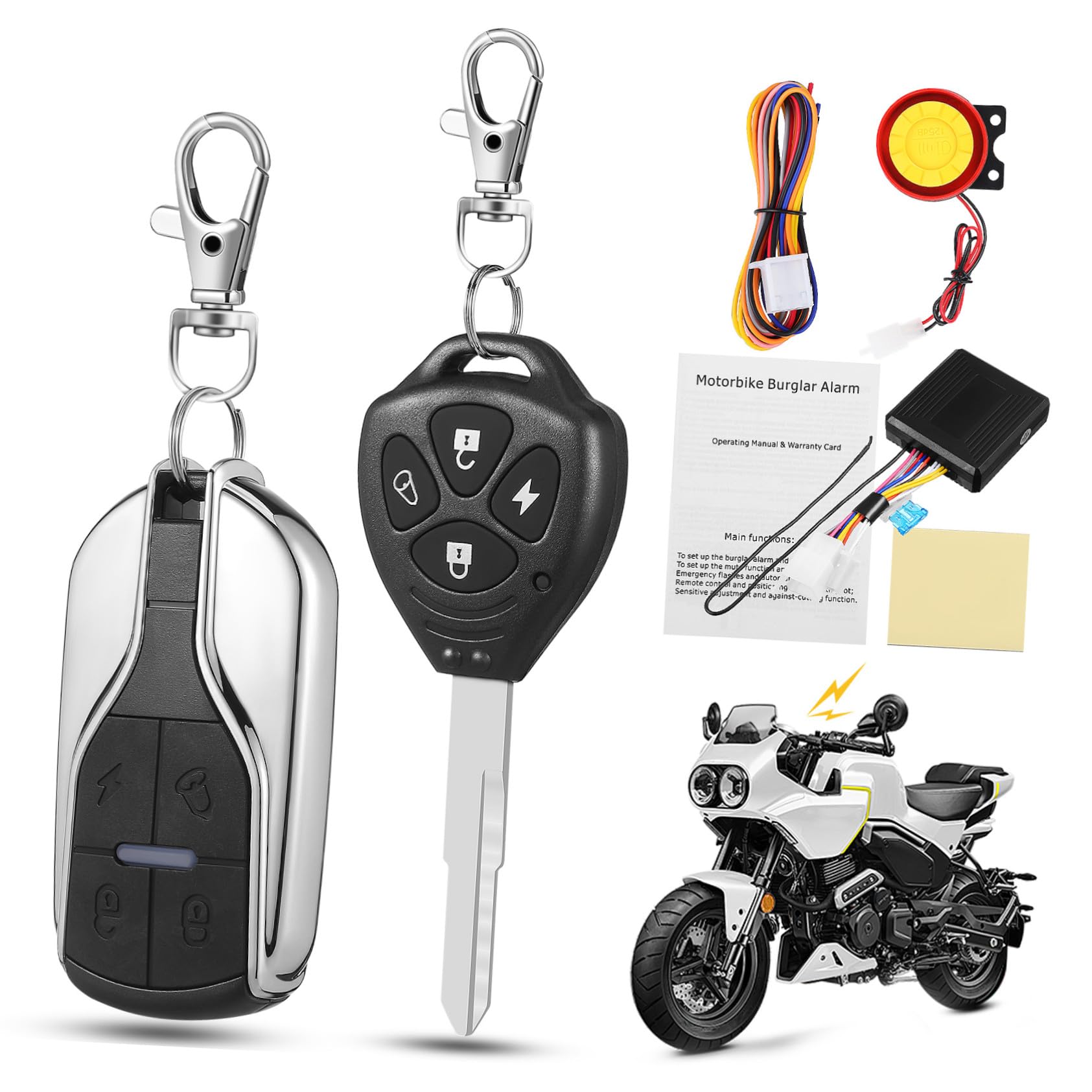 Allarme Antifurto per Veicoli a Due Ruote e Scooter 315mhz in Abs Nero | Sistema, Avviamento Remoto con Telecomando, Batteria Inclusa, Quiescente ≤3, 5ma