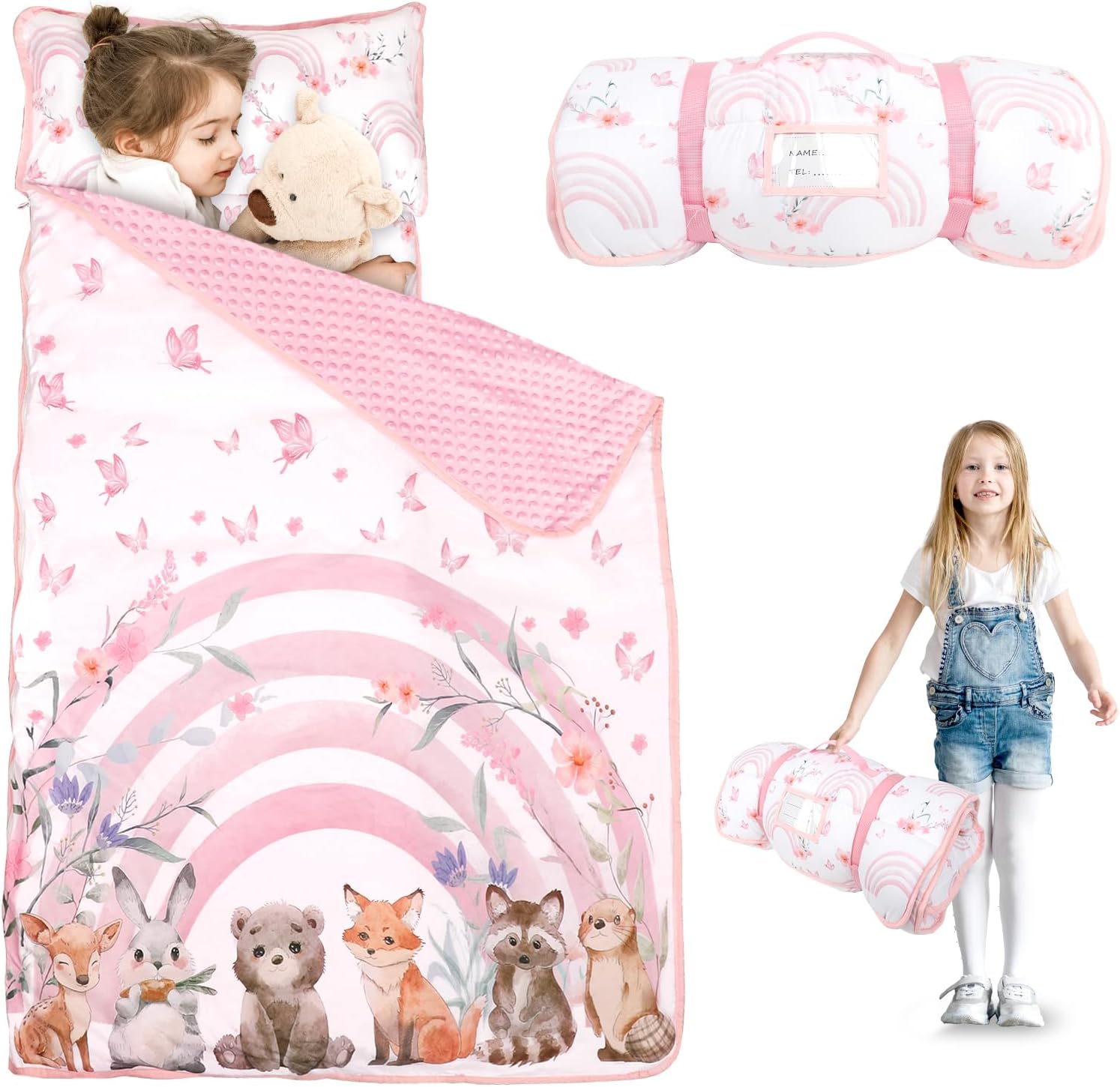 Hooyax Toddler Nap Mat with Pillow & Blanket - Extra Large Size for Toddlers Age 3-7 | Portable Kids Sleeping Bag for Daycare, Preschool, Travel | Roll Up Design for Kids