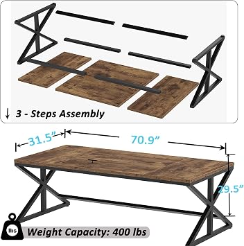 IBF Long Office Computer Desk, Large Modern Wood Home Desk, Industrial Pc Study Gaming Work Writing Table for 2 Person, Farmhouse Desk with Storage in Bedroom,Rustic Brown,180cm
