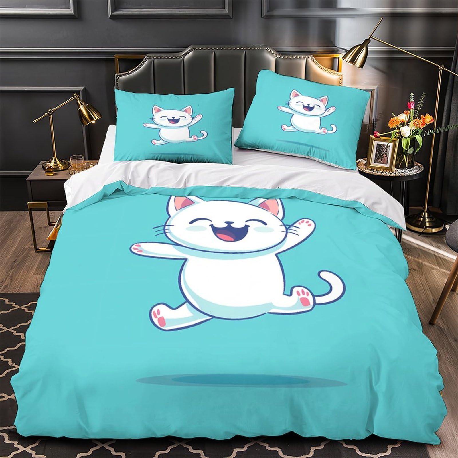 Housse de couette chat mignon 3D pour lit ado garçon ambiance cocooning