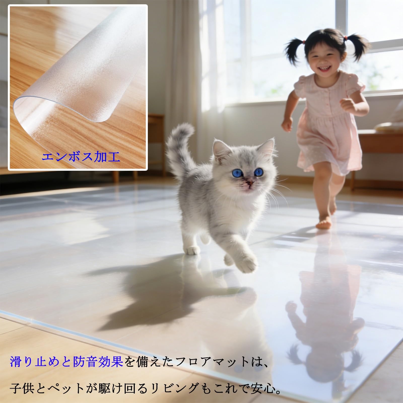 Amazon.co.jp: Gbrizmatic 厚み1.5mm ペットマット 透明 PVC 床保護