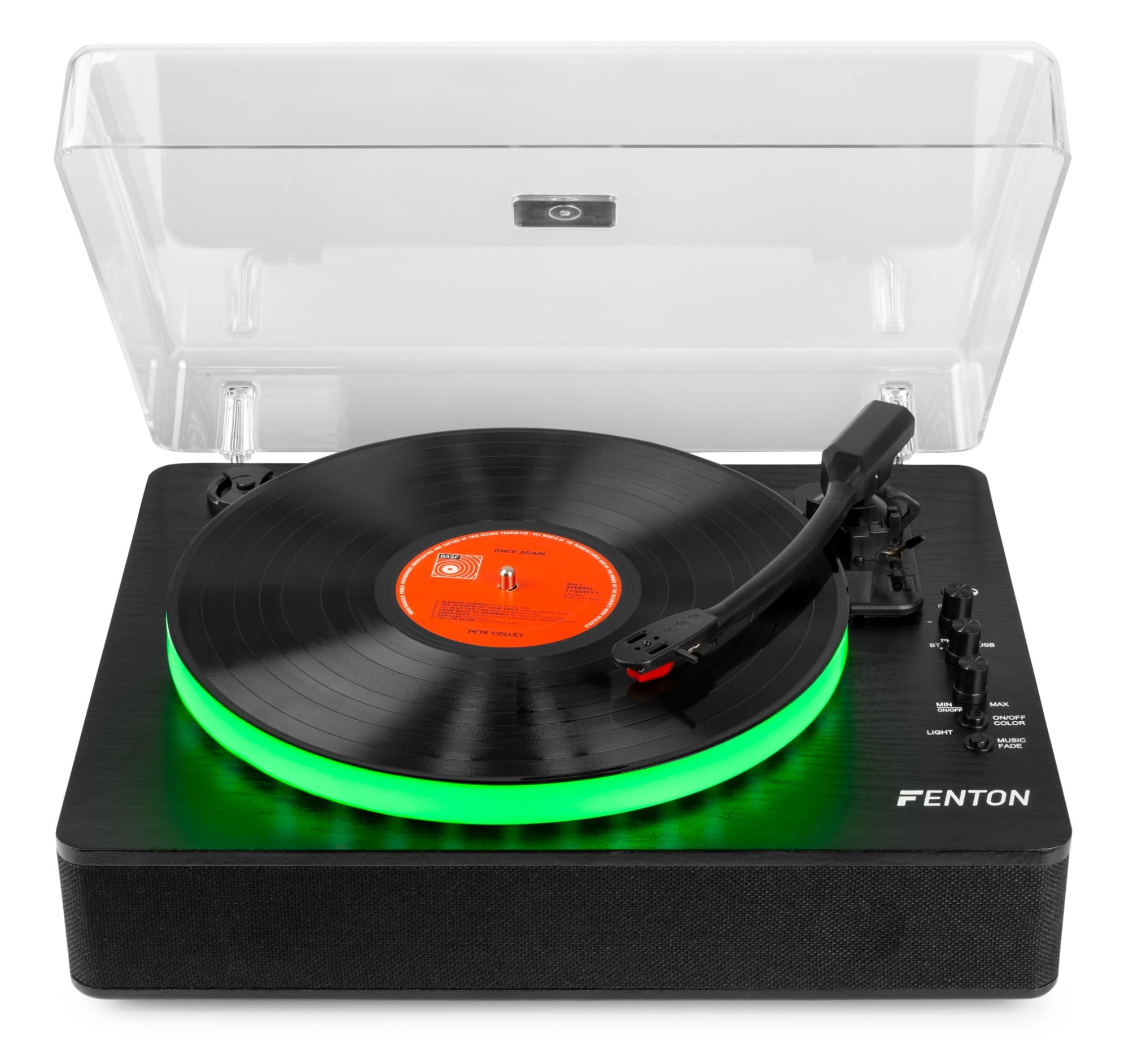 Fenton RP162LED - Platino Bluetooth con LED e altoparlanti, 33/45/78 giri, trasmettitore Bluetooth