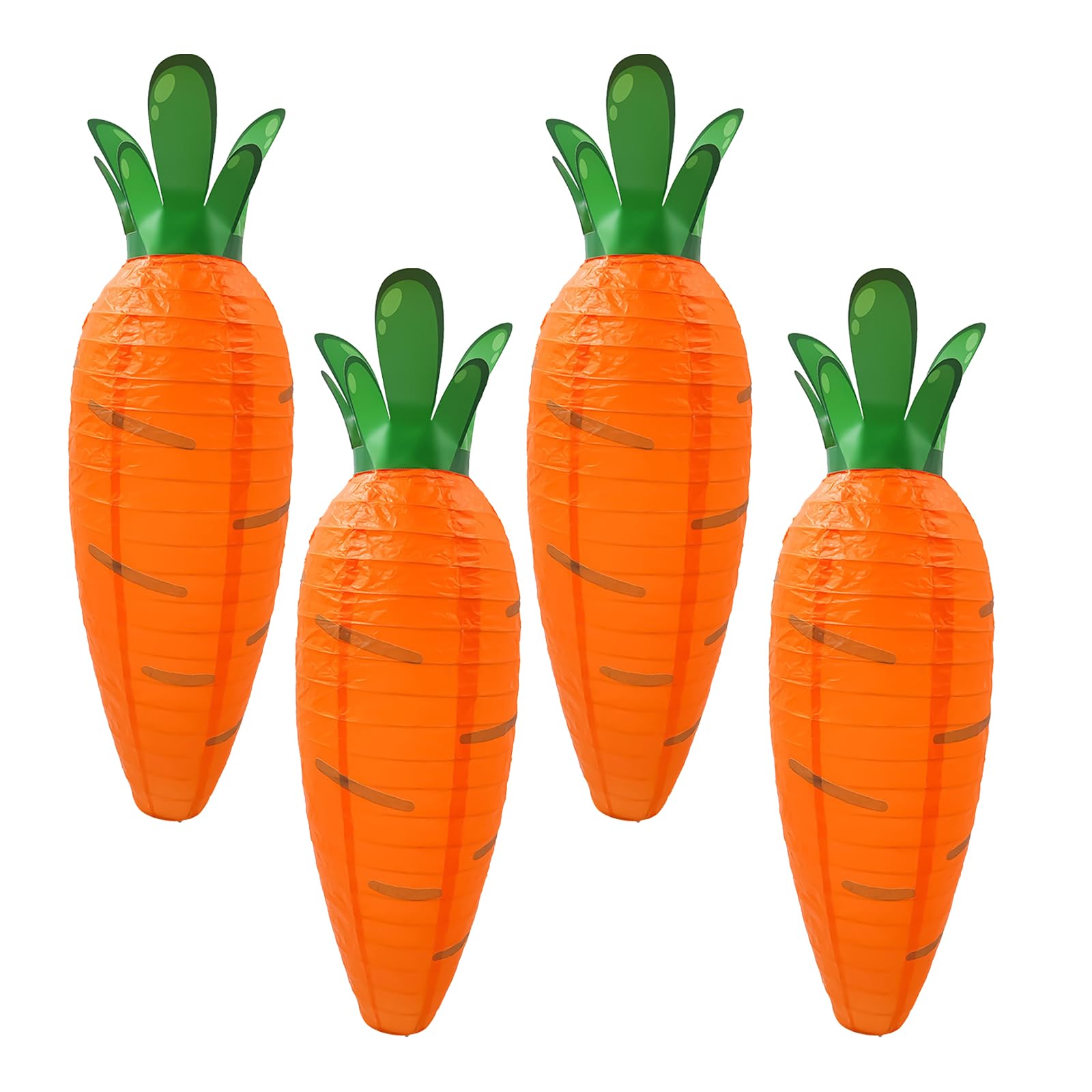 RXMORI 4Pcs Lanterns Easter Carrot Paper Lantern, 48.5cm DIY Foldable Carrot Lantern, Cartoon Paper Lantern Reusable Hanging Easter Decoration for Home Outdoor Yard Tree Easter Party Favors(#1)