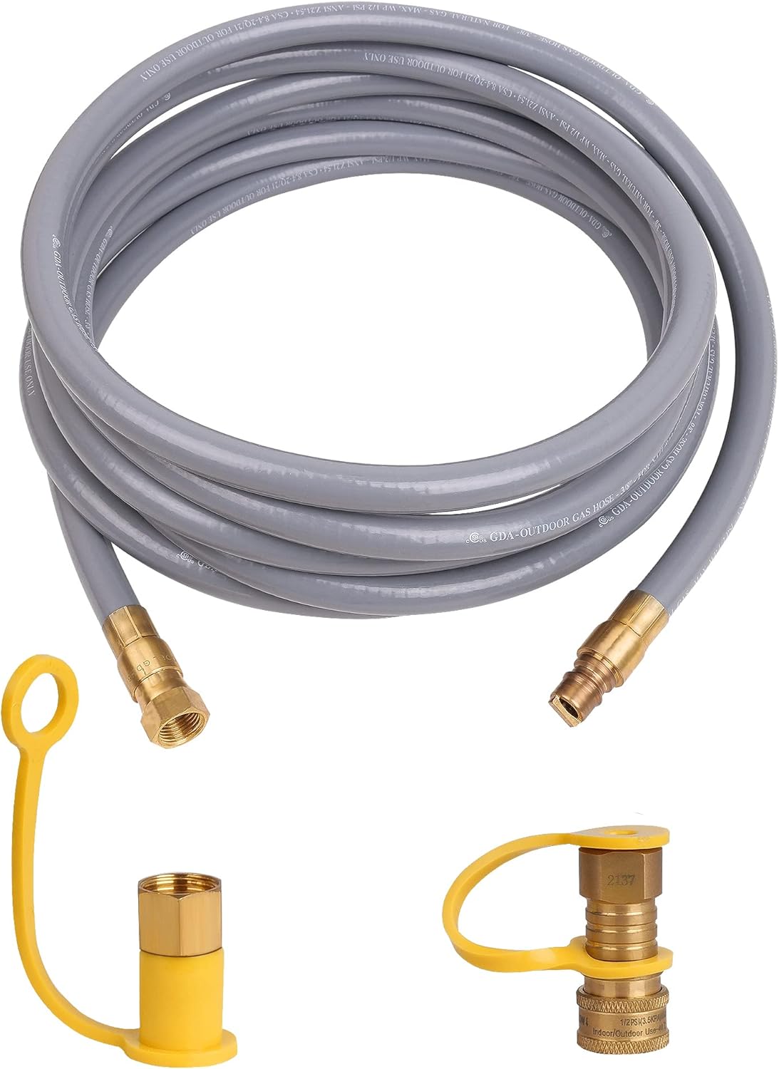 Empava ID Natural Hose Quick Disconnect Gas Connect with 3/8” Female Pipe Thread 15 FT CSA Certified, Grey