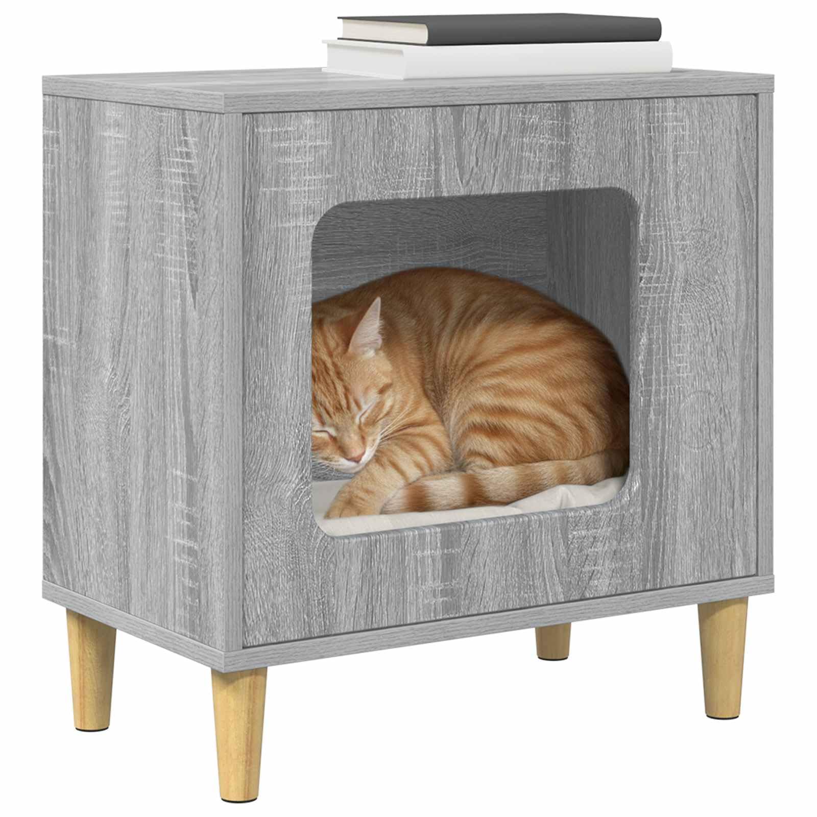 Mangloder Katzenhaus Graues Sonoma aus Holzwerkstoff 51 x 30 x 52 cm, Indoor Katzenhaus mit graues Sonoma Oberfläche, kratzbaum Katze, kratzmöbel, kratzbrett, kletterbaum für verstecken und schlafen