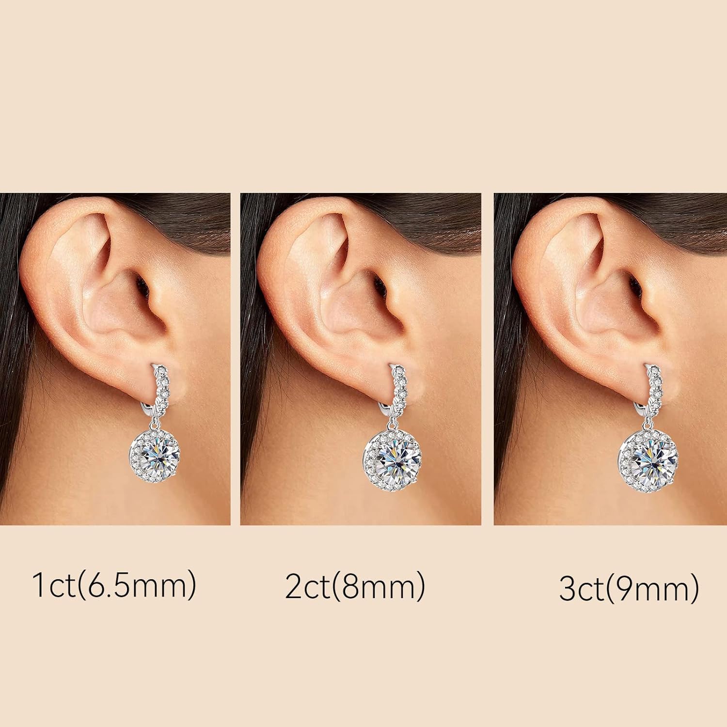 Moissanite Earrings, 925 Sterling Silver Dangle Earrings for Women, 1-3ct D-E Color VVS1 Moissanite Huggie Hoop Earrings for Sensitive Ears Hypoallergenic Christmas Jewelry Gifts - Image 5
