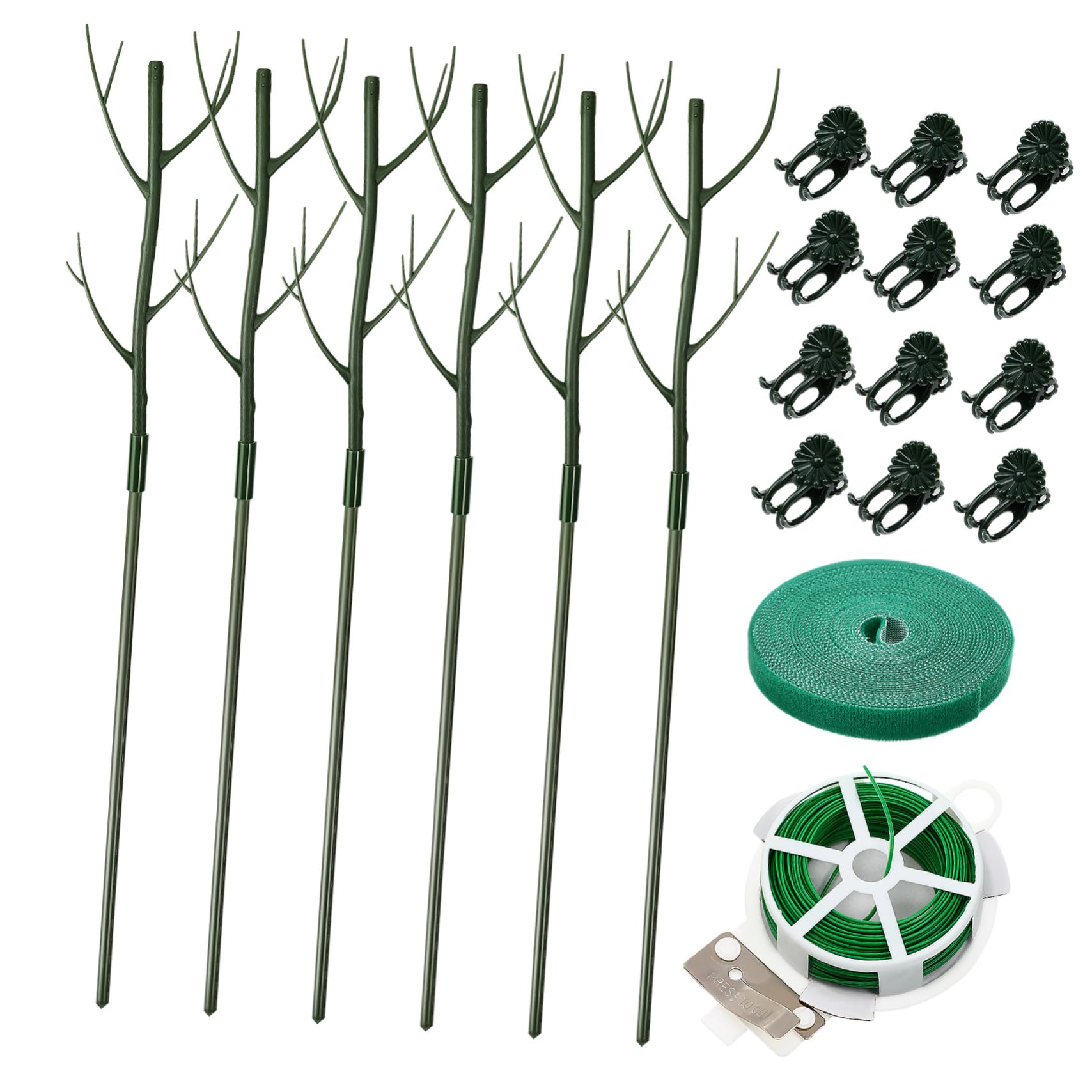 VANZACK Tuteur pour Plantes Grimpantes en Plastique Vert, 1 Set Clips à Fleurs et Attaches Torsadées, Résistant, pour Intérieur et Jardin