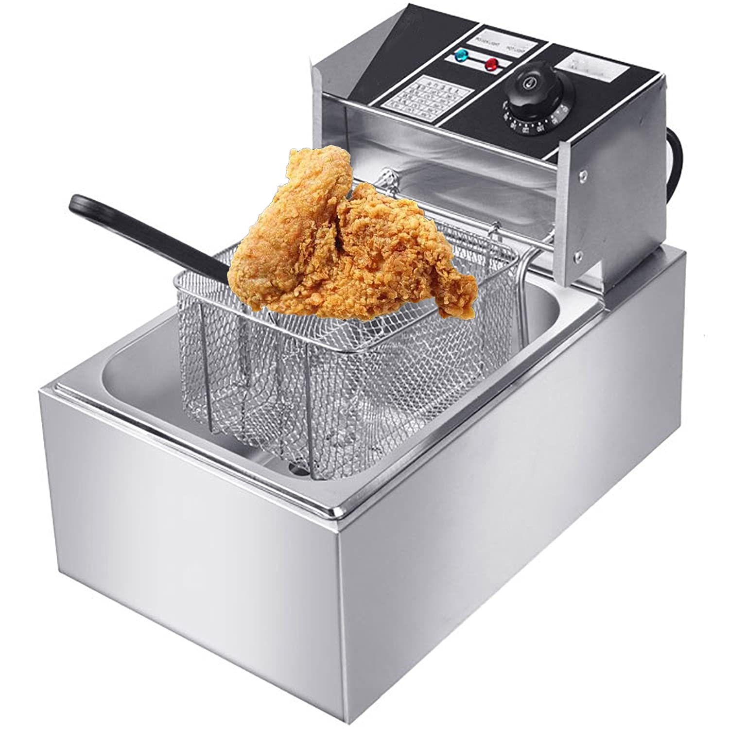 Freidora eléctrica de Acero Inoxidable de 6 l, Control de Temperatura Ajustable, freidora Comercial Resistente con Cesta, para Cocina casera y Restaurante.,