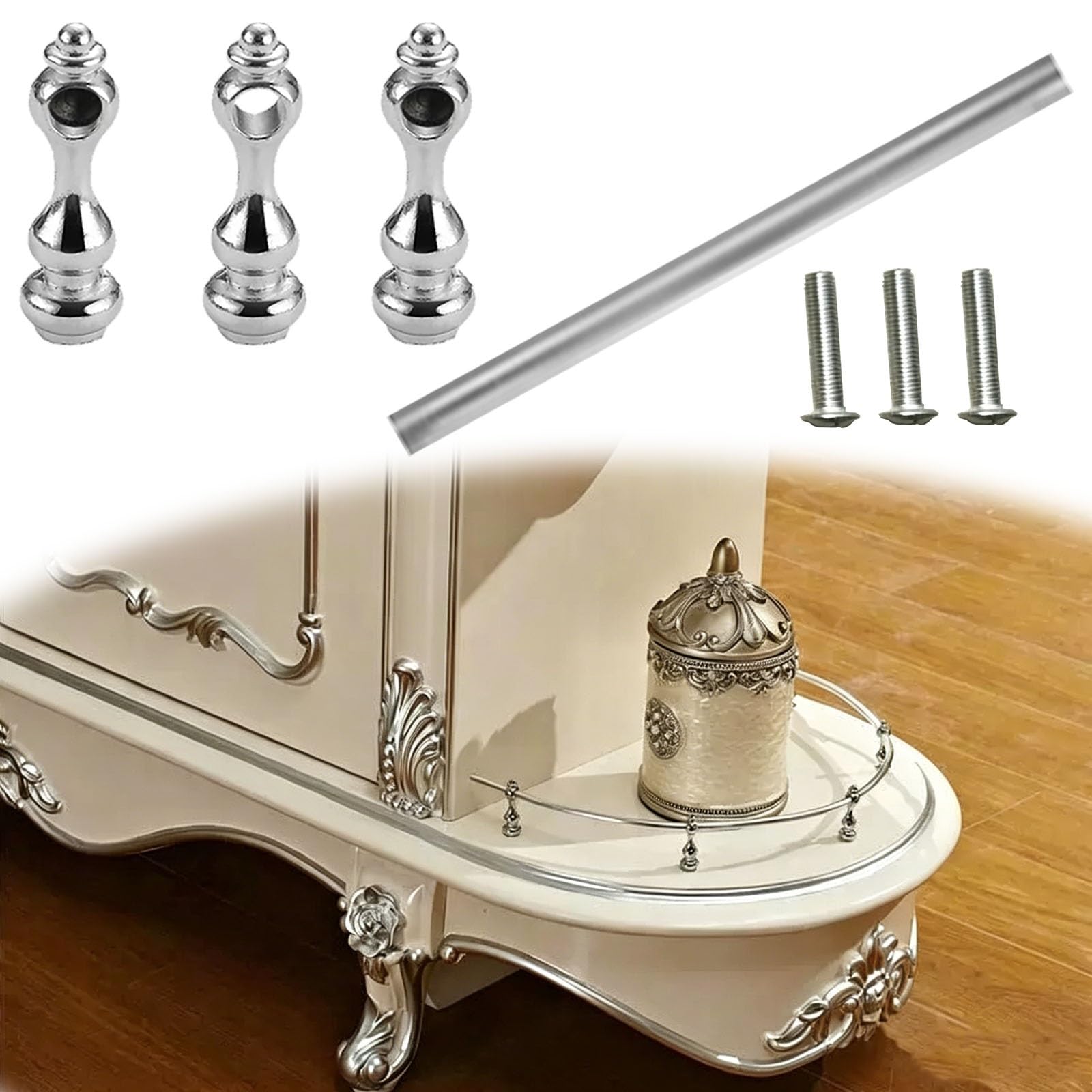 Ornamental Baluster Rail Posts for Cabinet Fence System, Bar Cart Guardrail Accessories, Wine Shelf Tipping Rail Connector