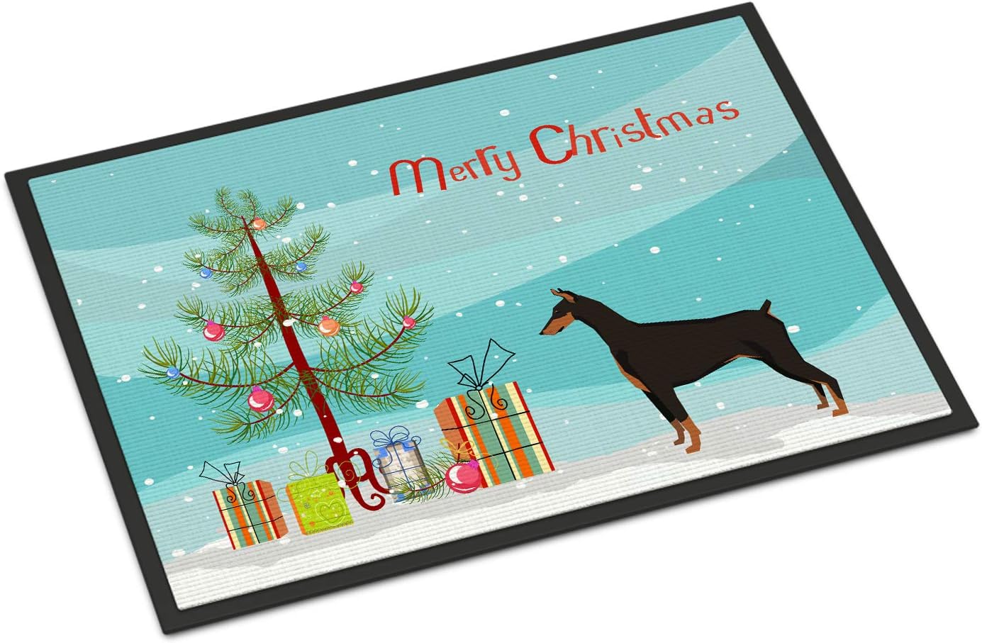 Caroline's Treasures CK3535MAT Doberman Pinscher Christmas Tree Doormat 18x27 Front Door Mat Indoor Outdoor Rugs for Entryway, Non Slip Washable Low Pile, 18H X 27W