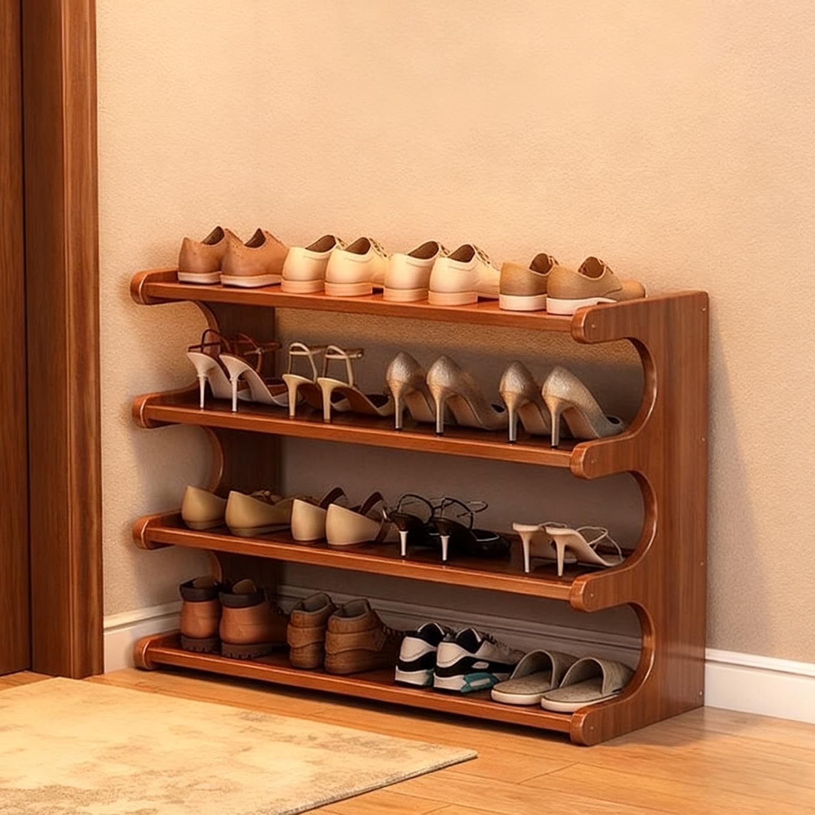 Étagère à chaussures empilable bambou Smal meuble rangement placard